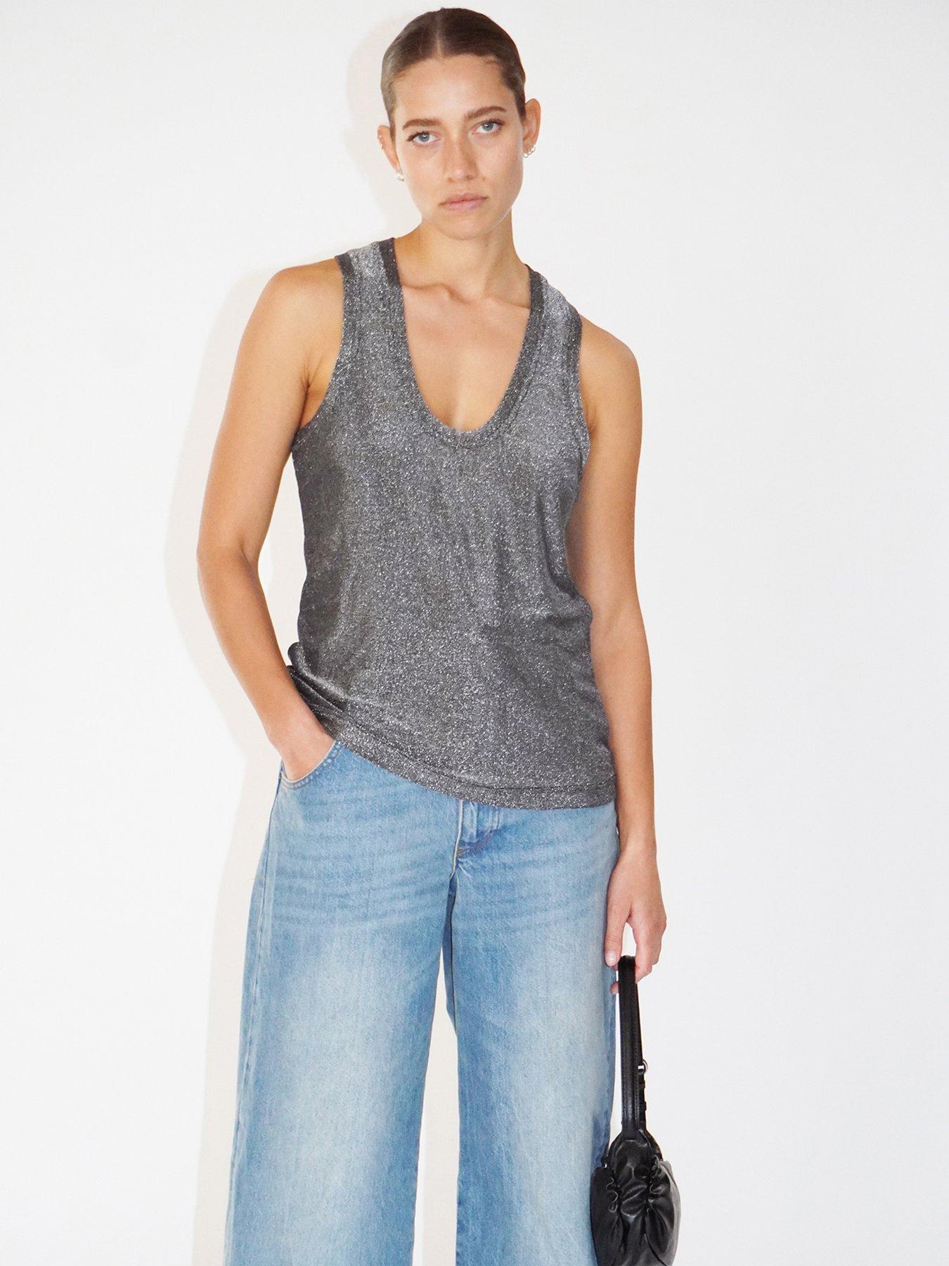  image of religion-metallic-tanzanite-vest-top-grey