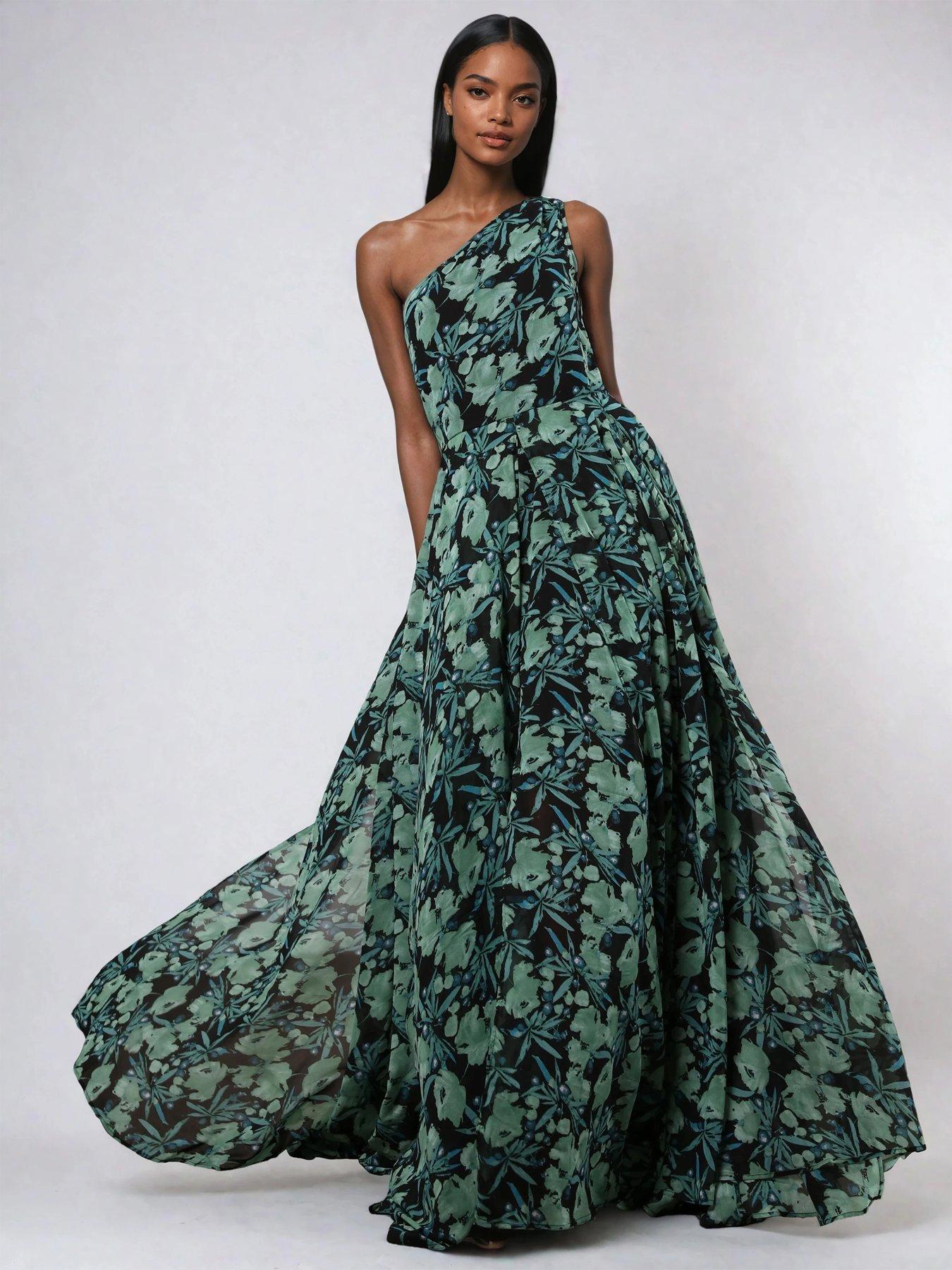 slim fit dress slacks Baltic Born Womens Montaigne Ruffle Maxi Dress | Blue Sage Floral main image 1
