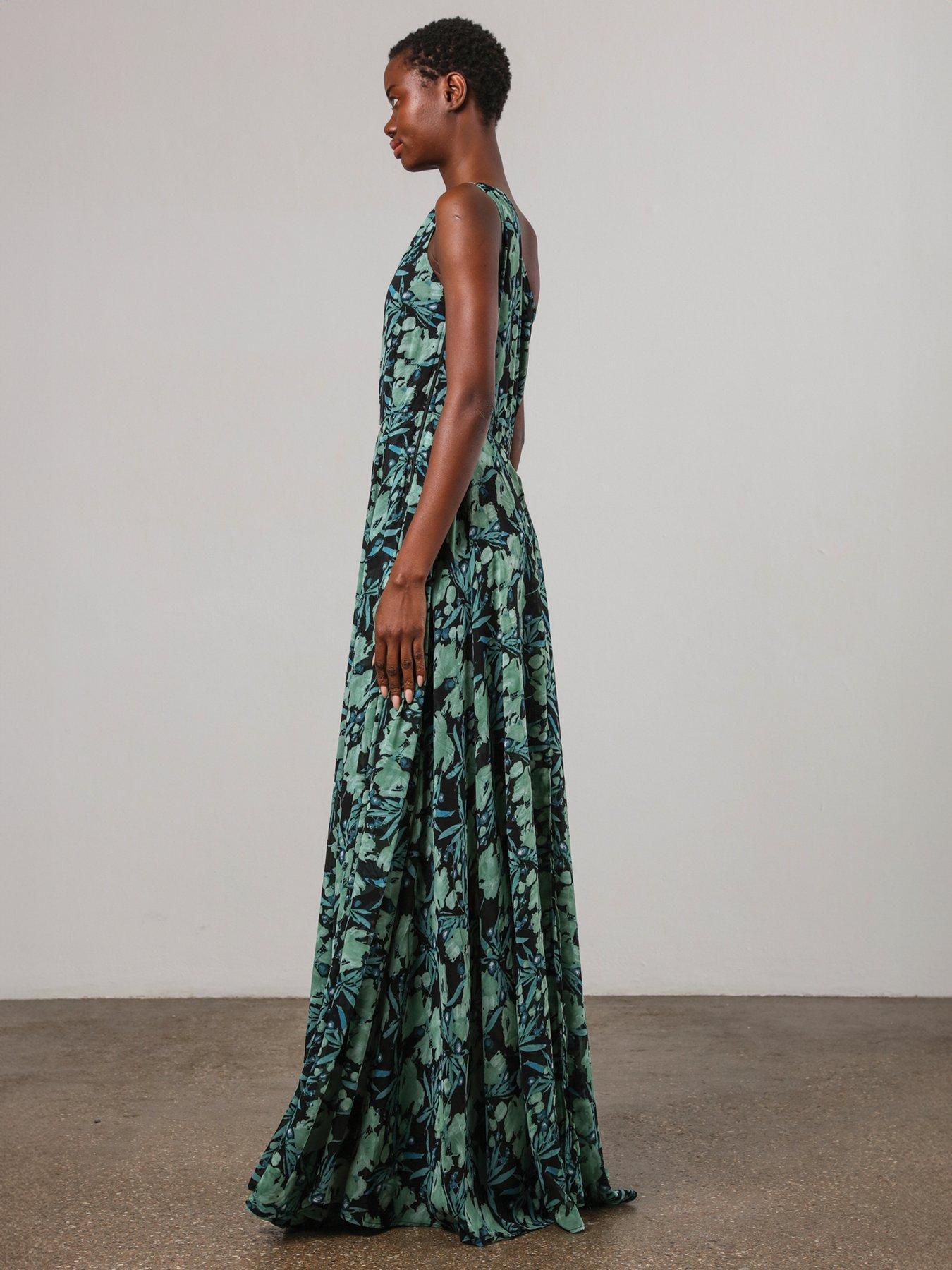 image of religion-one-shoulder-full-floaty-skirt-maxi-dress-green