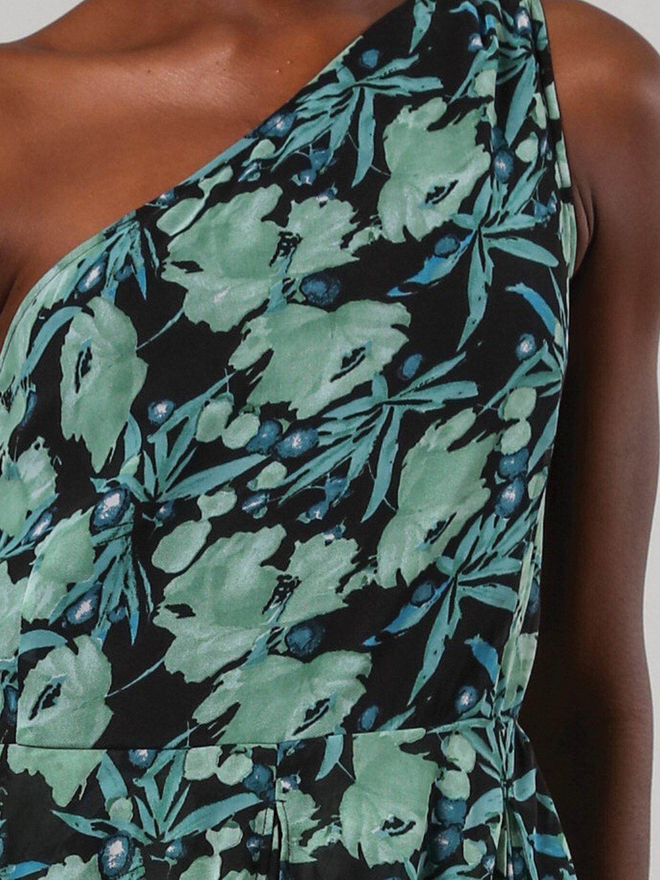  image of religion-one-shoulder-full-floaty-skirt-maxi-dress-green