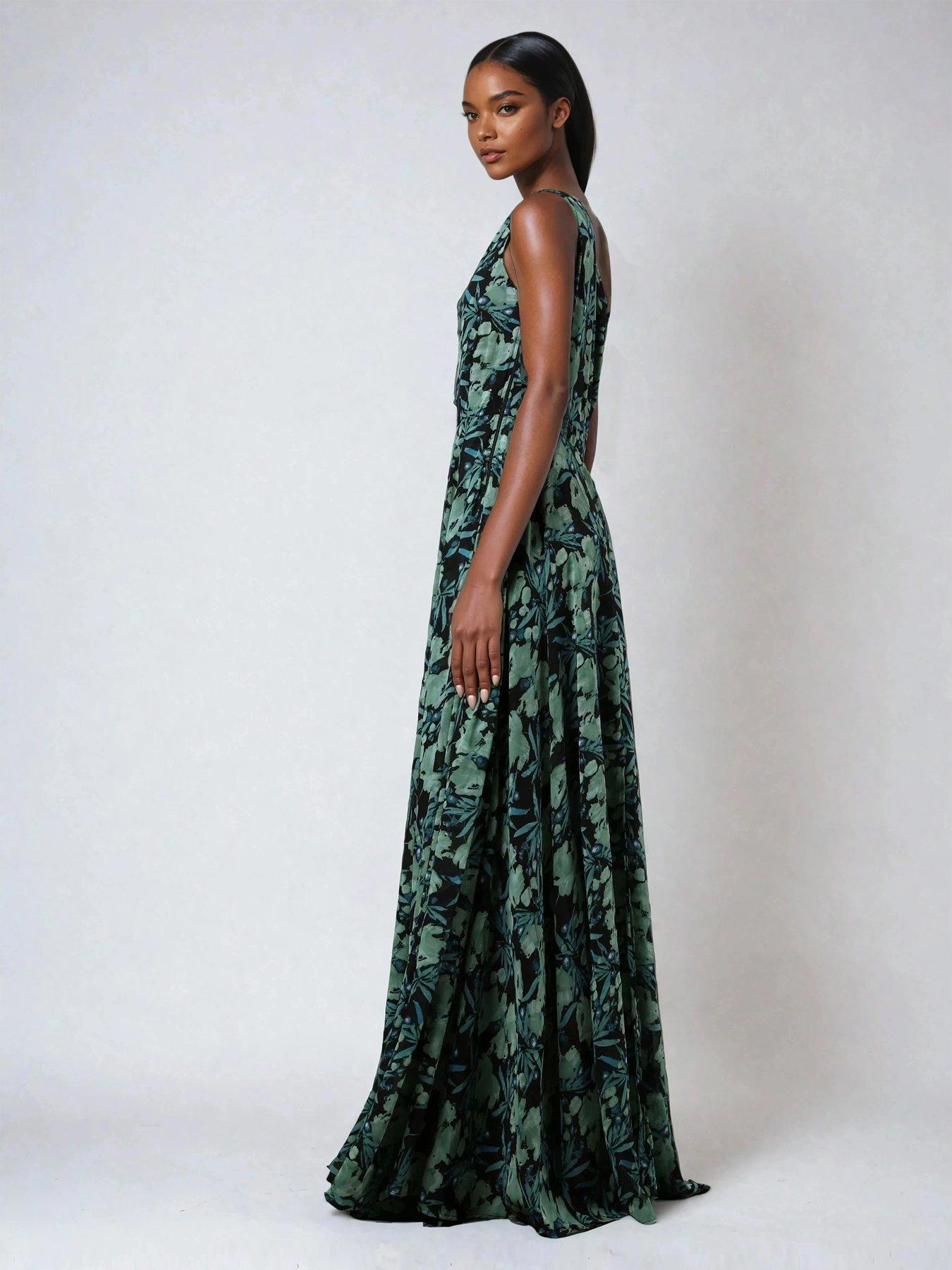 Religion One Shoulder Full Floaty Skirt Maxi Dress - Green | Littlewoods