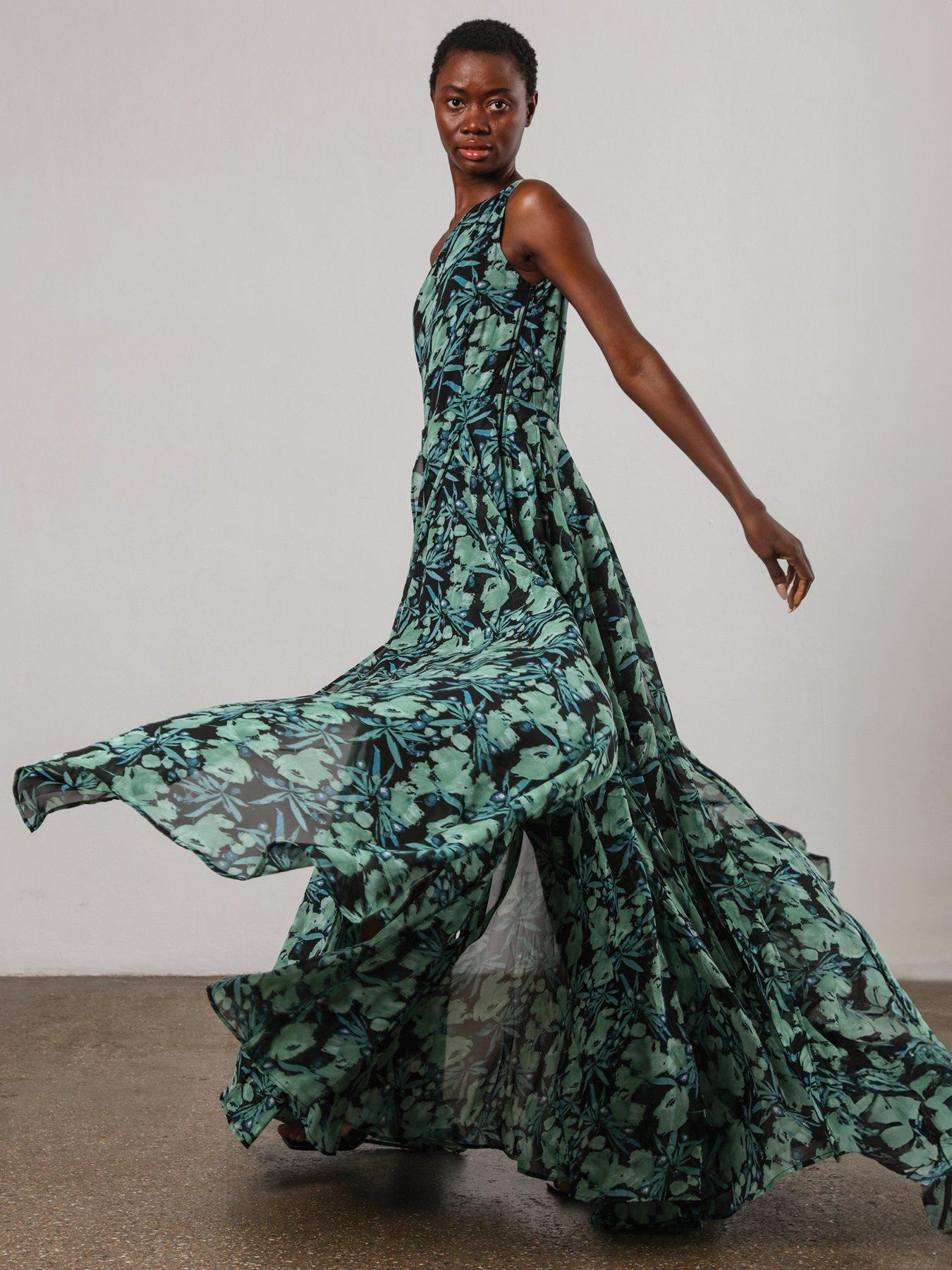  image of religion-one-shoulder-full-floaty-skirt-maxi-dress-green