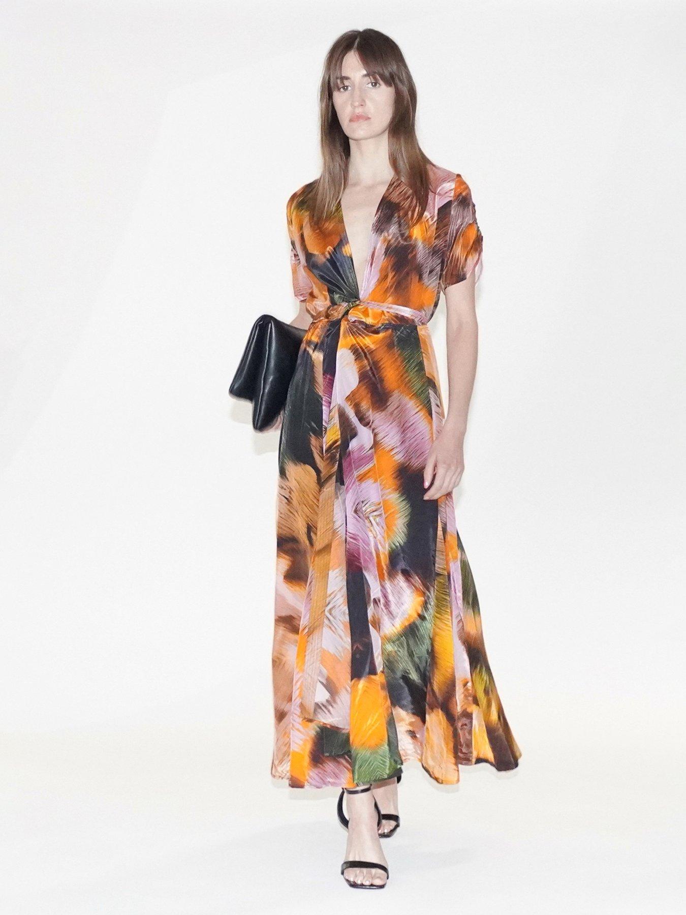 Religion Solstice Full Skirt Abstract Wrap Dress - Orange