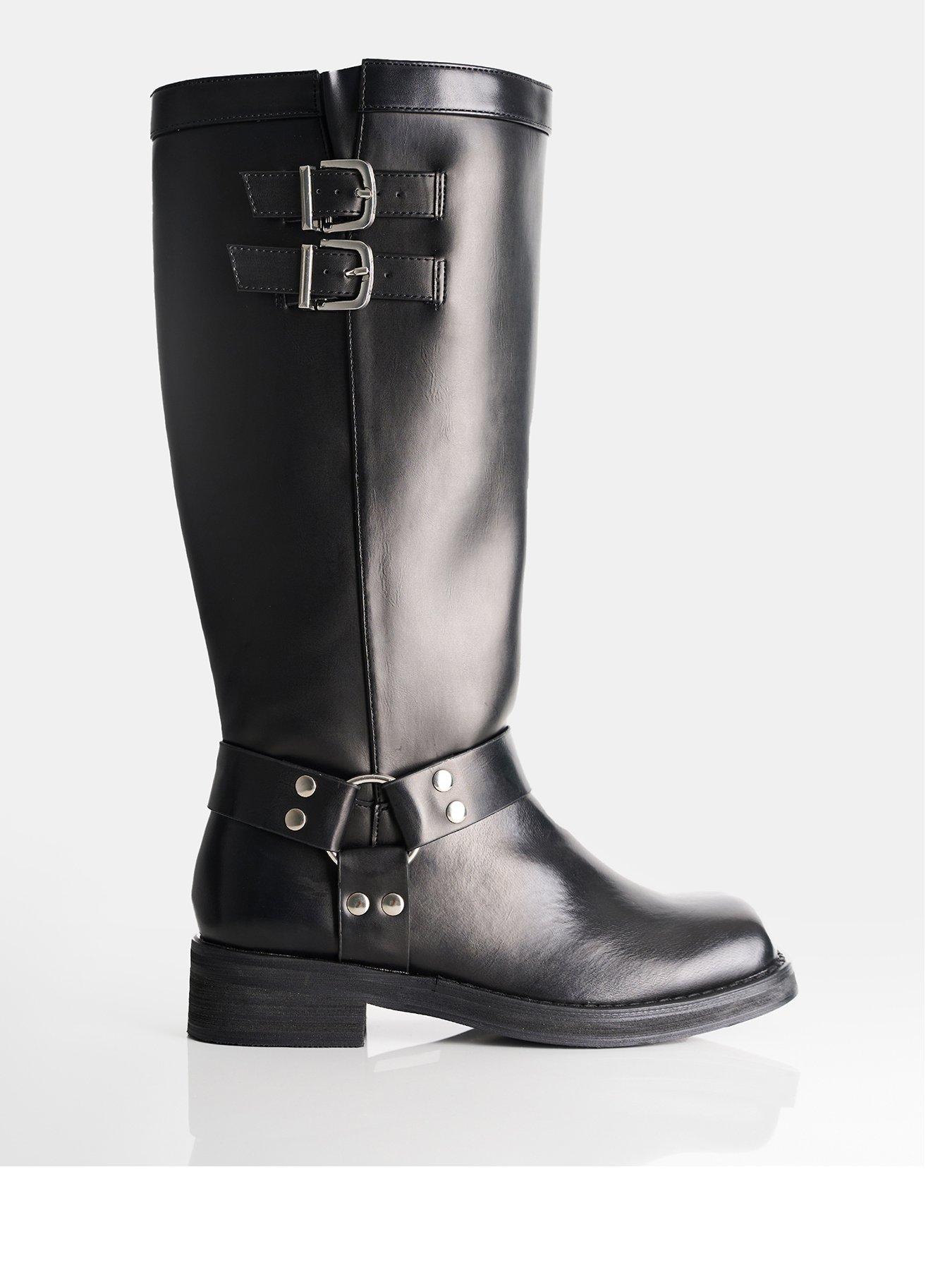 undefined Wide Fit Sirius Biker Boots - Black
