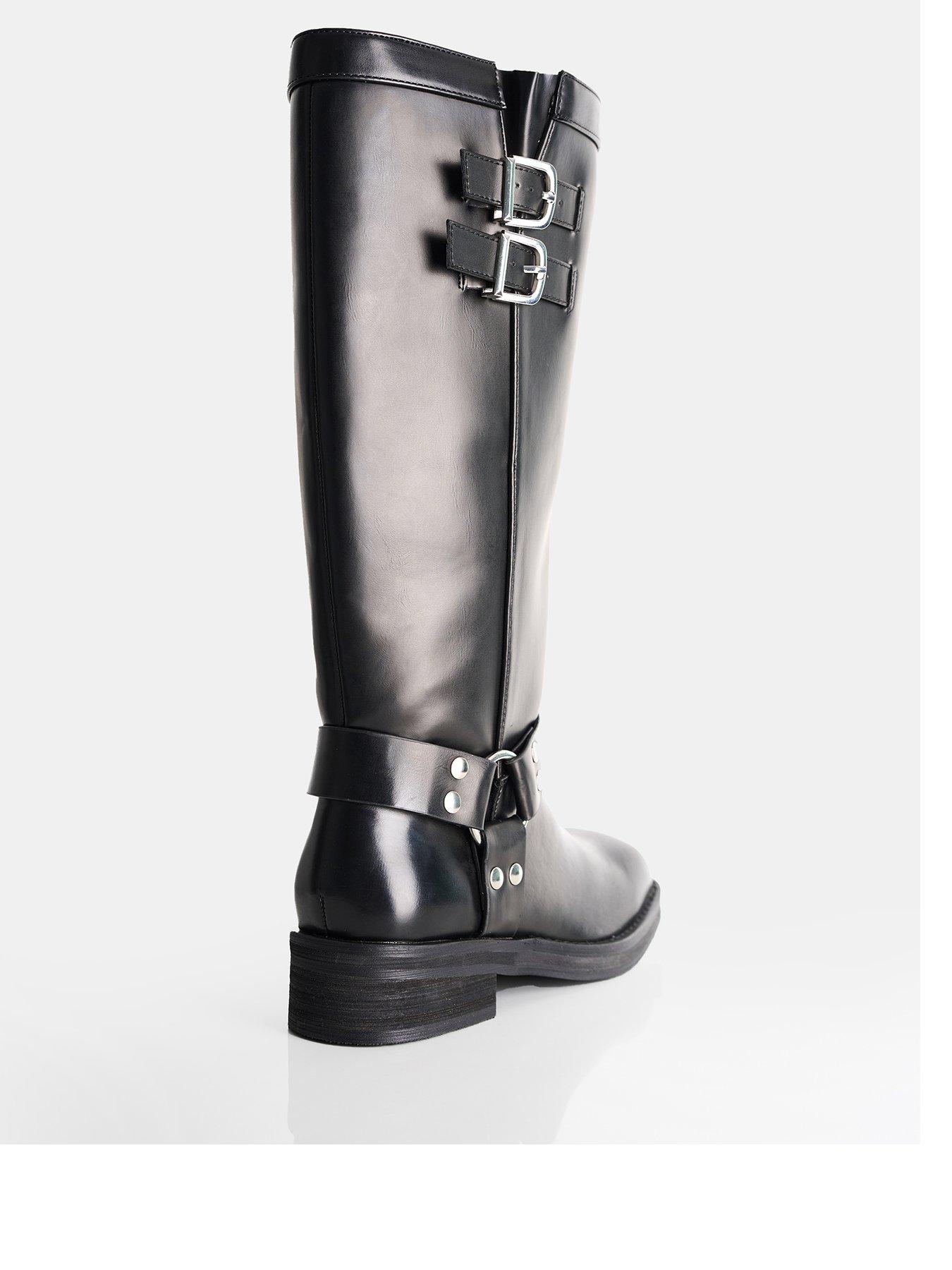 Public Desire Wide Fit Sirius Biker Boots Black Littlewoods