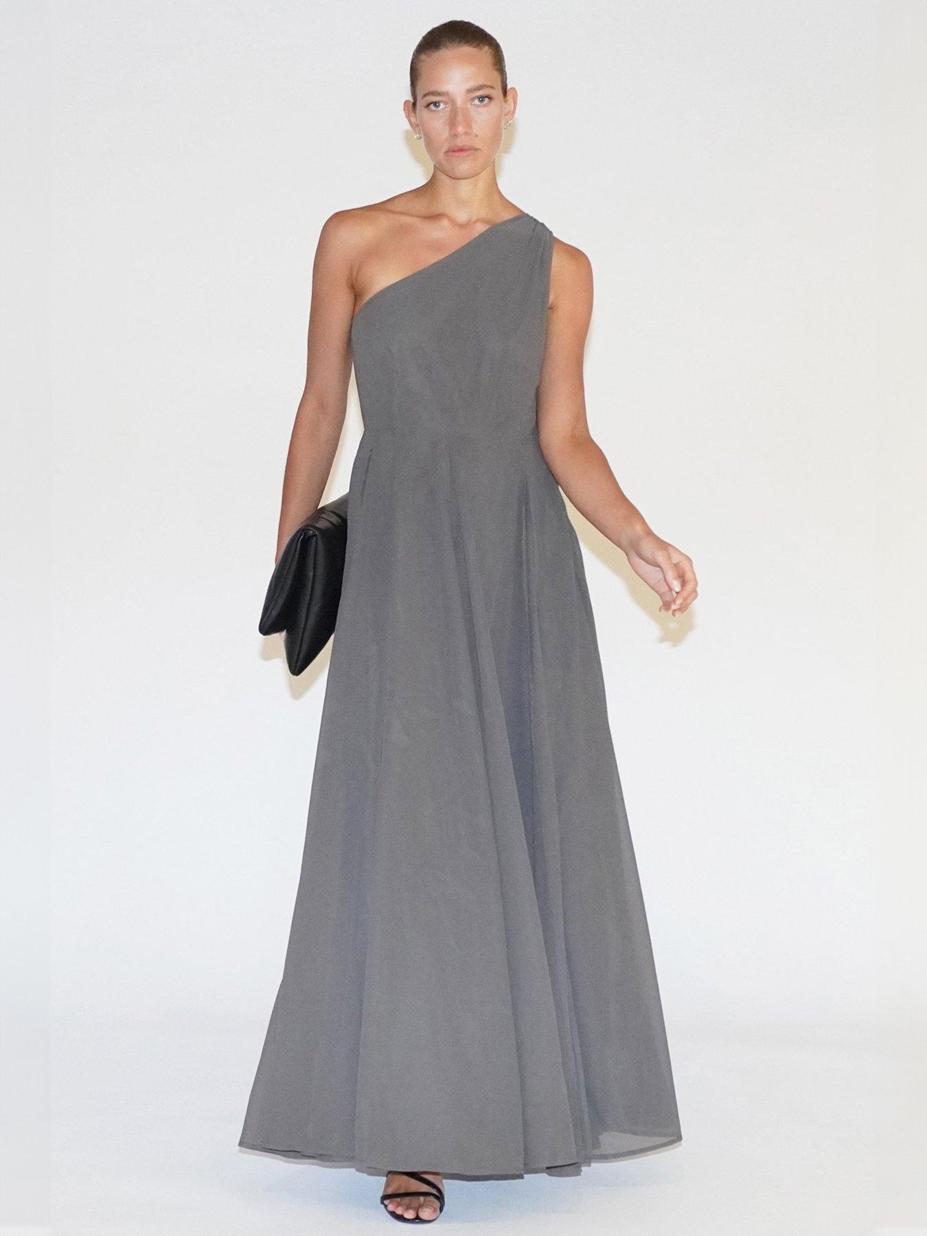 undefined One Shoulder Full Skirt Maxi Dress - Grey
