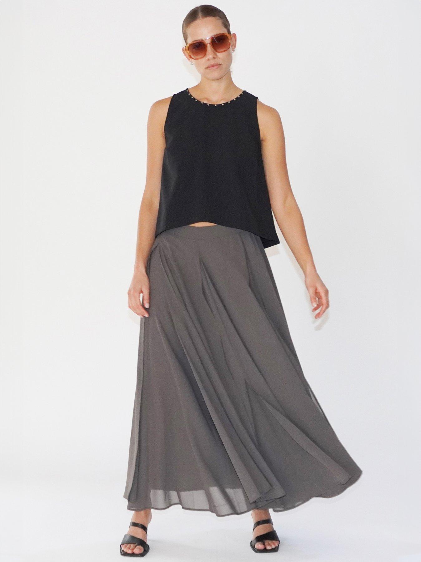undefined Floaty Sheer Multi Layered Olsen Maxi Skirt - Grey