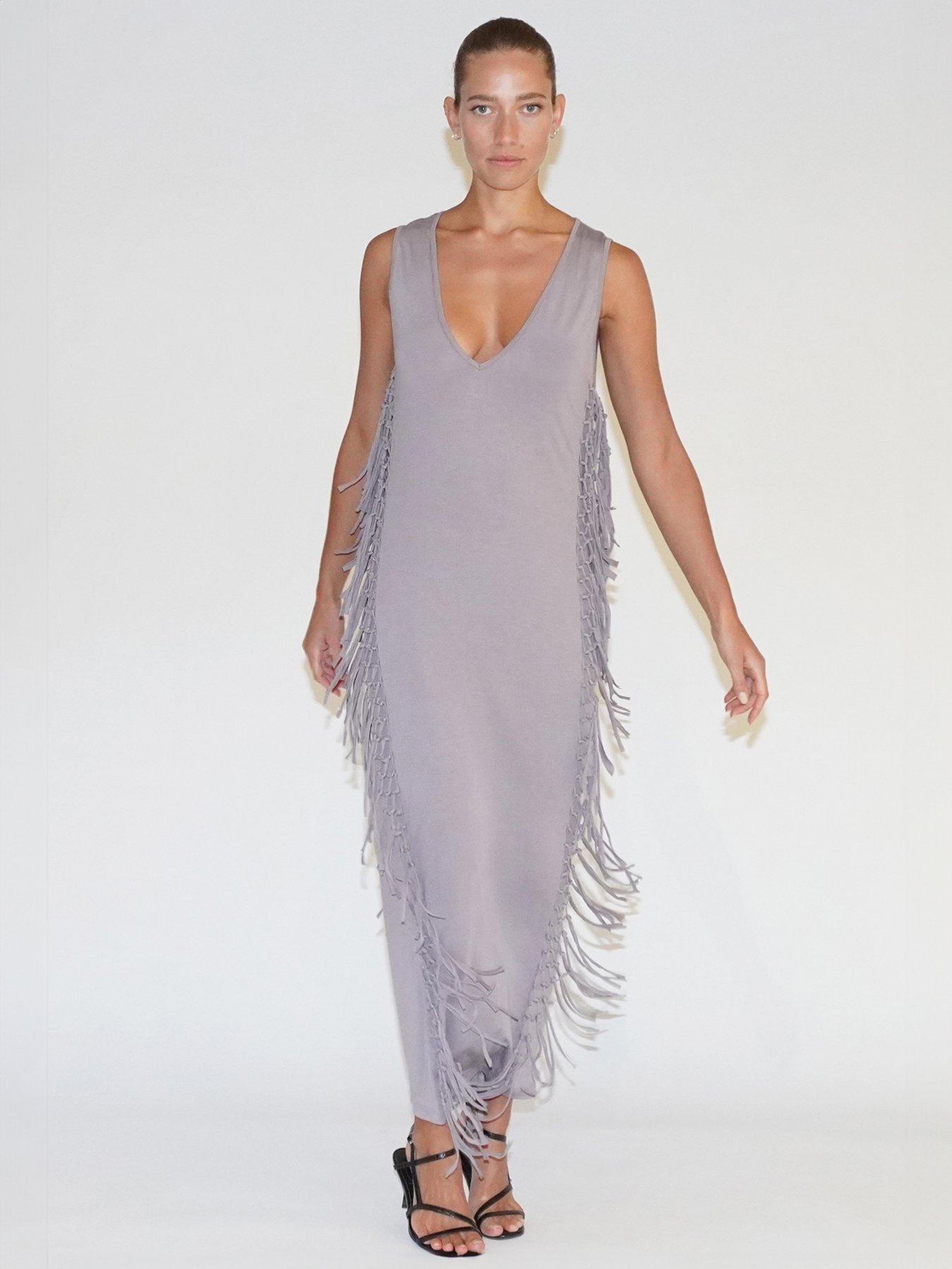 undefined Flourish Jersey Tassel Maxi Dress - Grey