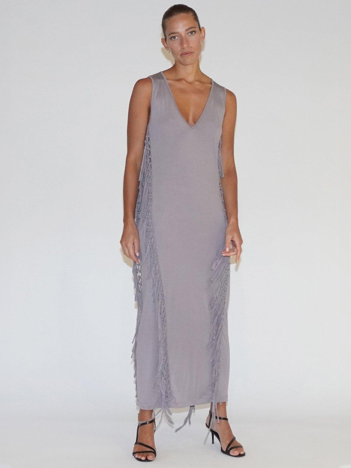  image of religion-flourish-jersey-tassel-maxi-dress-grey