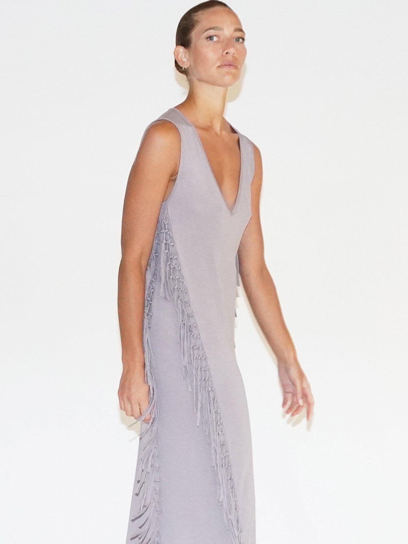  image of religion-flourish-jersey-tassel-maxi-dress-grey