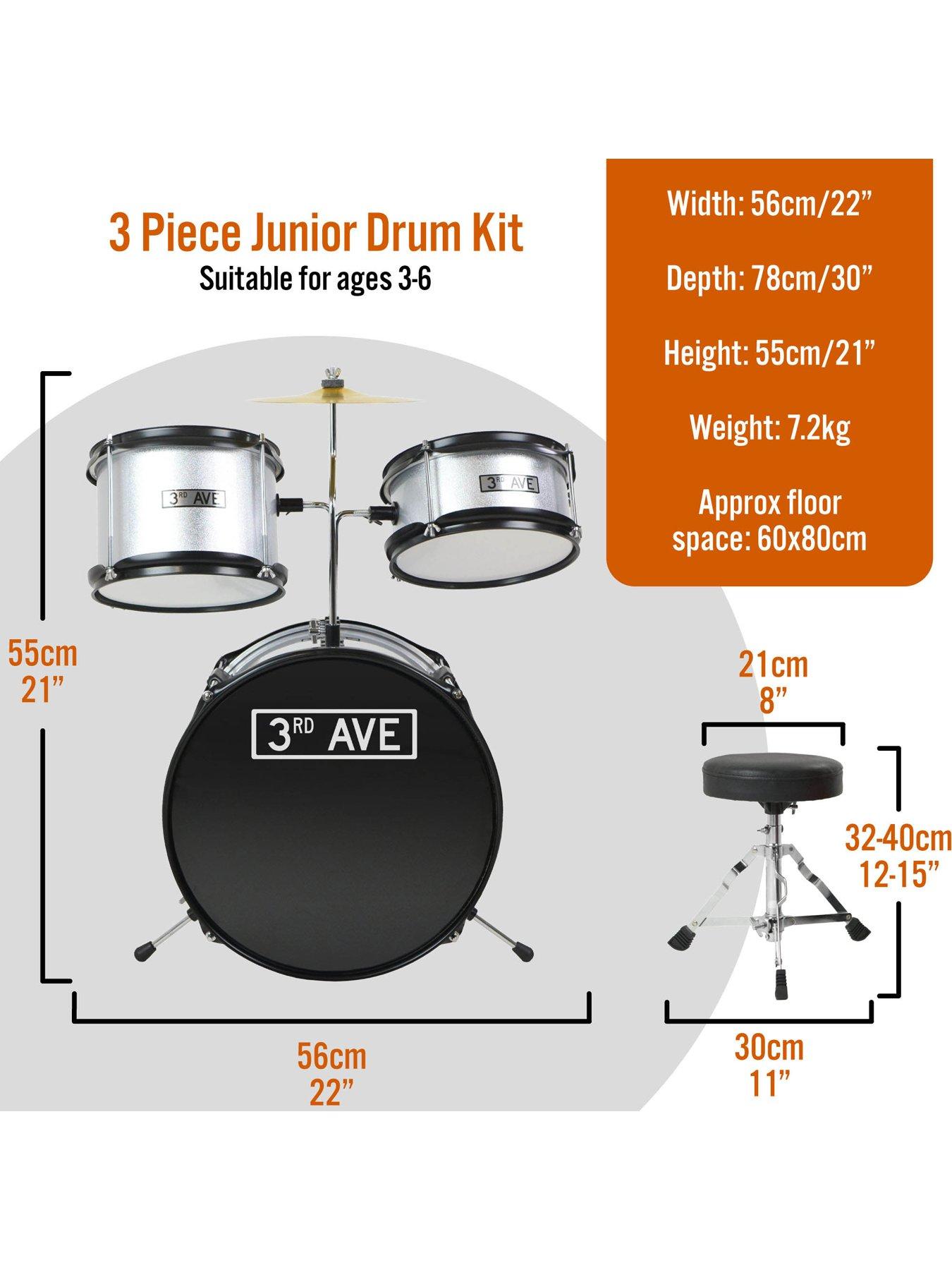  image of 3rd-avenue-3-piece-kids-junior-drum-kit-silver