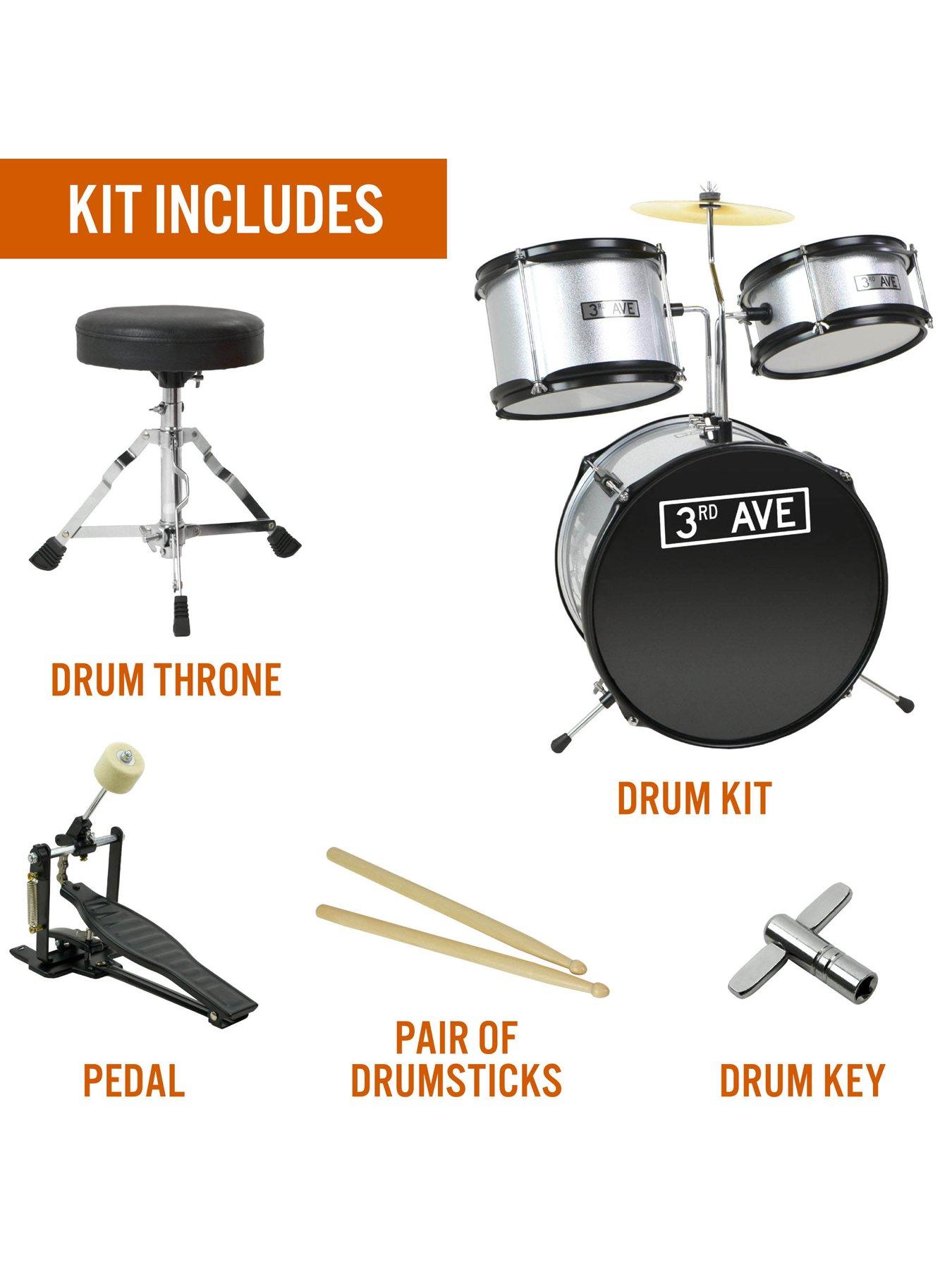  image of 3rd-avenue-3-piece-kids-junior-drum-kit-silver