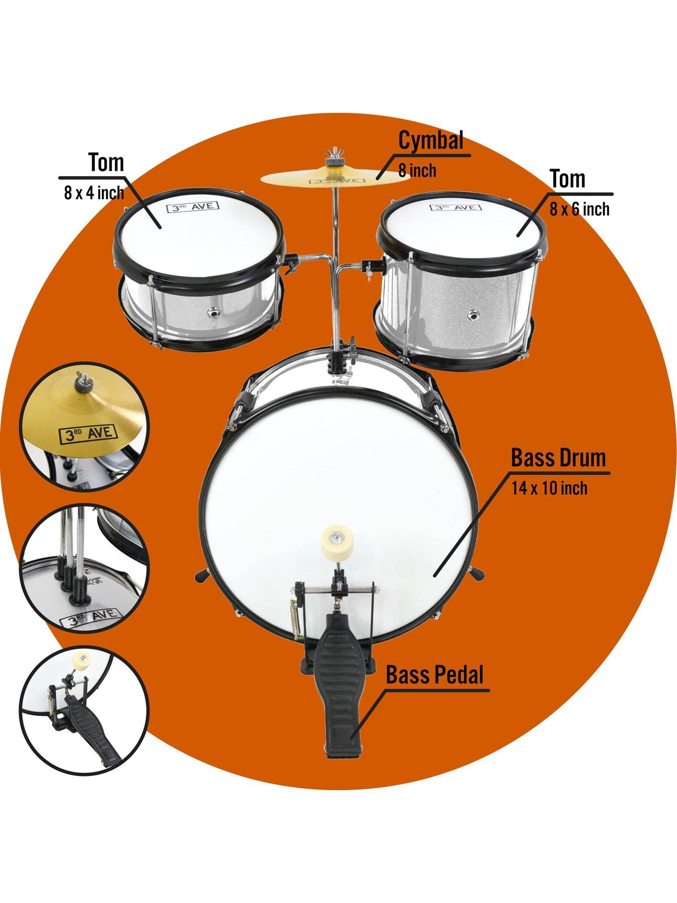  image of 3rd-avenue-3-piece-kids-junior-drum-kit-silver