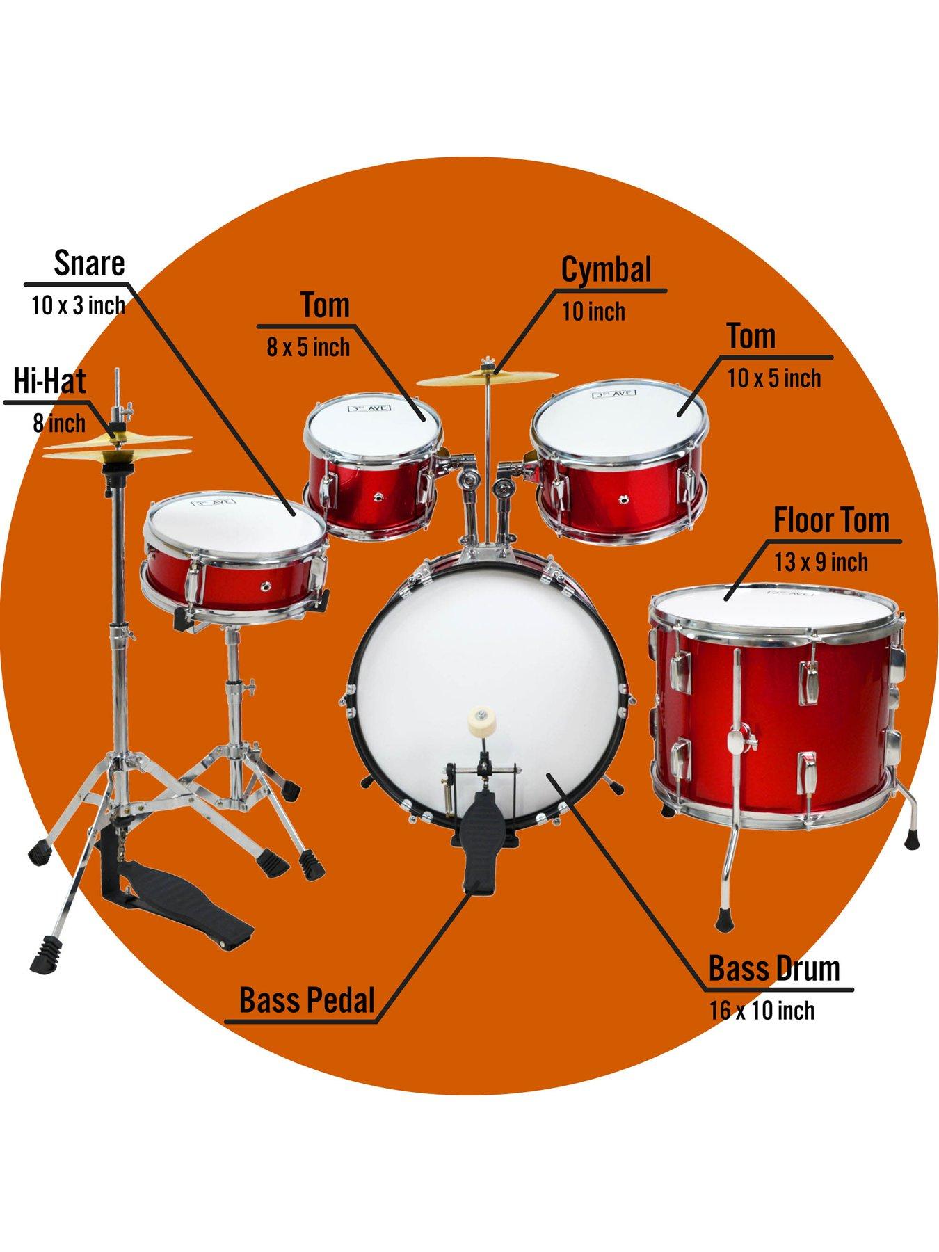 Image 4 of 4 of 3rd Avenue 5 Piece Kids Junior Drum Kit - Red