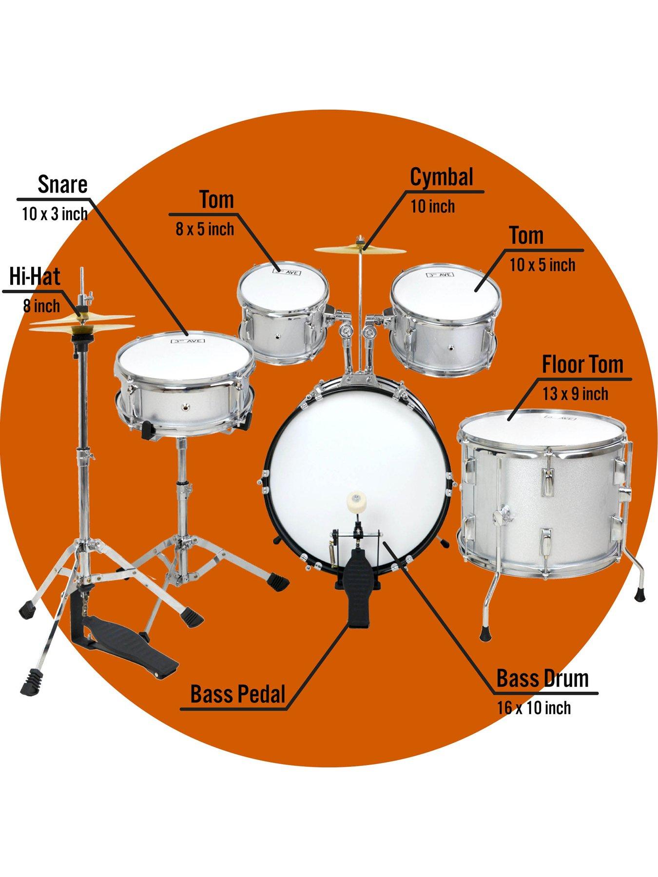 Image 4 of 4 of 3rd Avenue 5 Piece Kids Junior Drum Kit - Silver