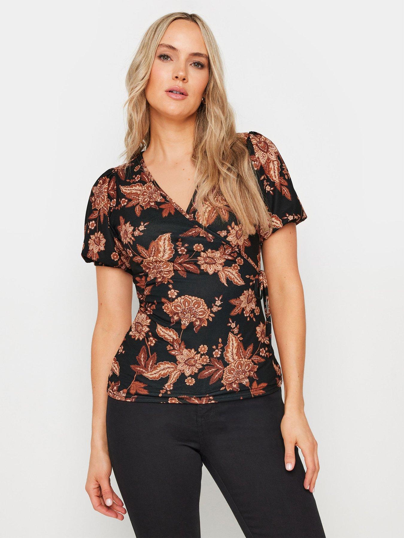 undefined Tall Paisley Puff Sleeve Wrap Top