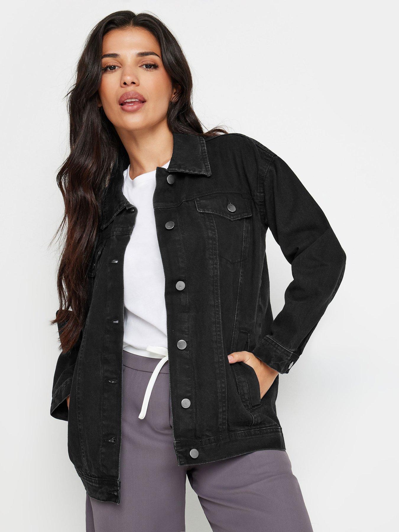 front image of pixiegirl-petite-black-washed-oversize-denim-jacket