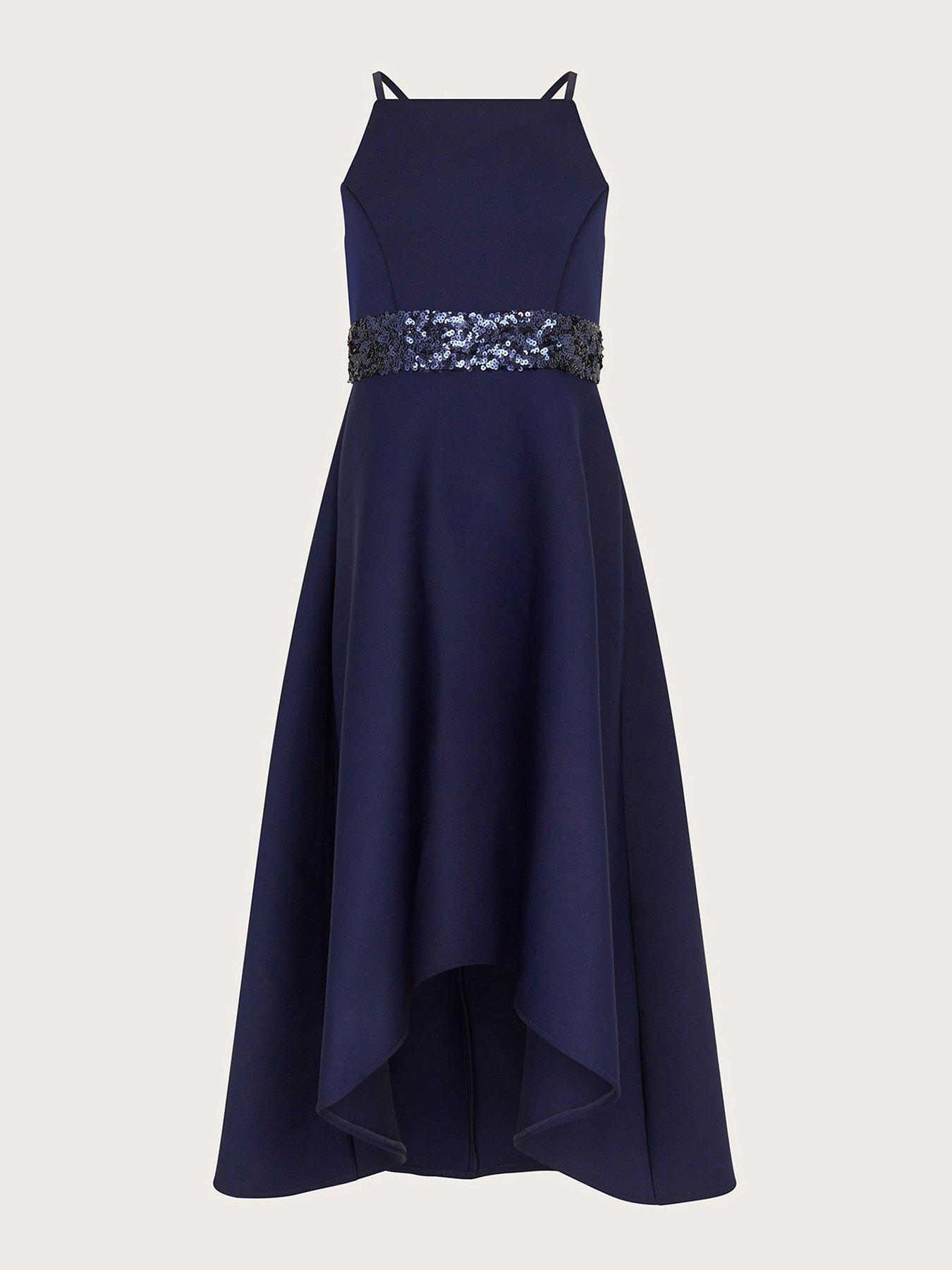 Monsoon Girls Sequin Scuba Prom Dress Navy Littlewoods