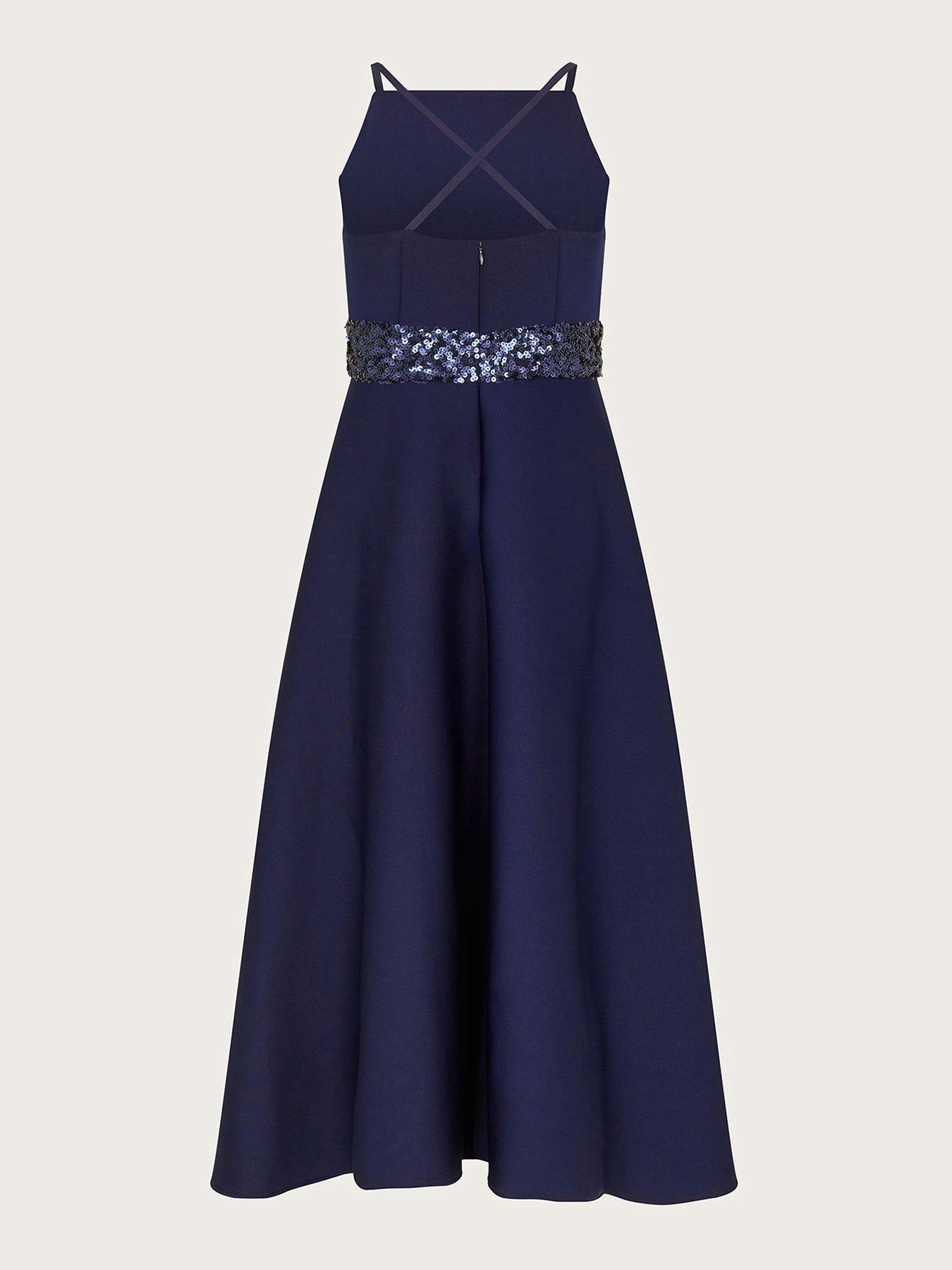 Monsoon Girls Sequin Scuba Prom Dress Navy Littlewoods