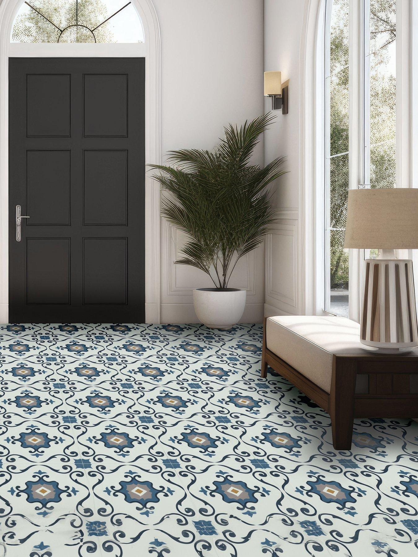  image of arthouse-pack-of-10-blue-motif-peel-amp-stick-floor-tiles-ndash-30-x-30-cm