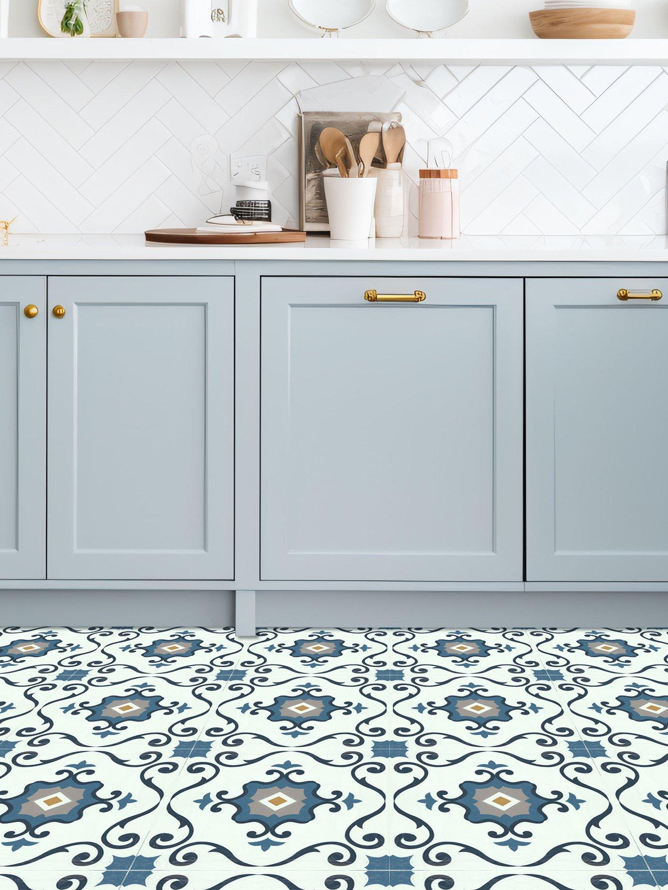  image of arthouse-pack-of-10-blue-motif-peel-amp-stick-floor-tiles-ndash-30-x-30-cm