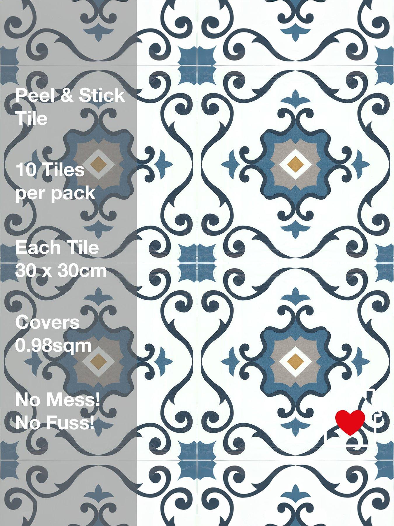  image of arthouse-pack-of-10-blue-motif-peel-amp-stick-floor-tiles-ndash-30-x-30-cm