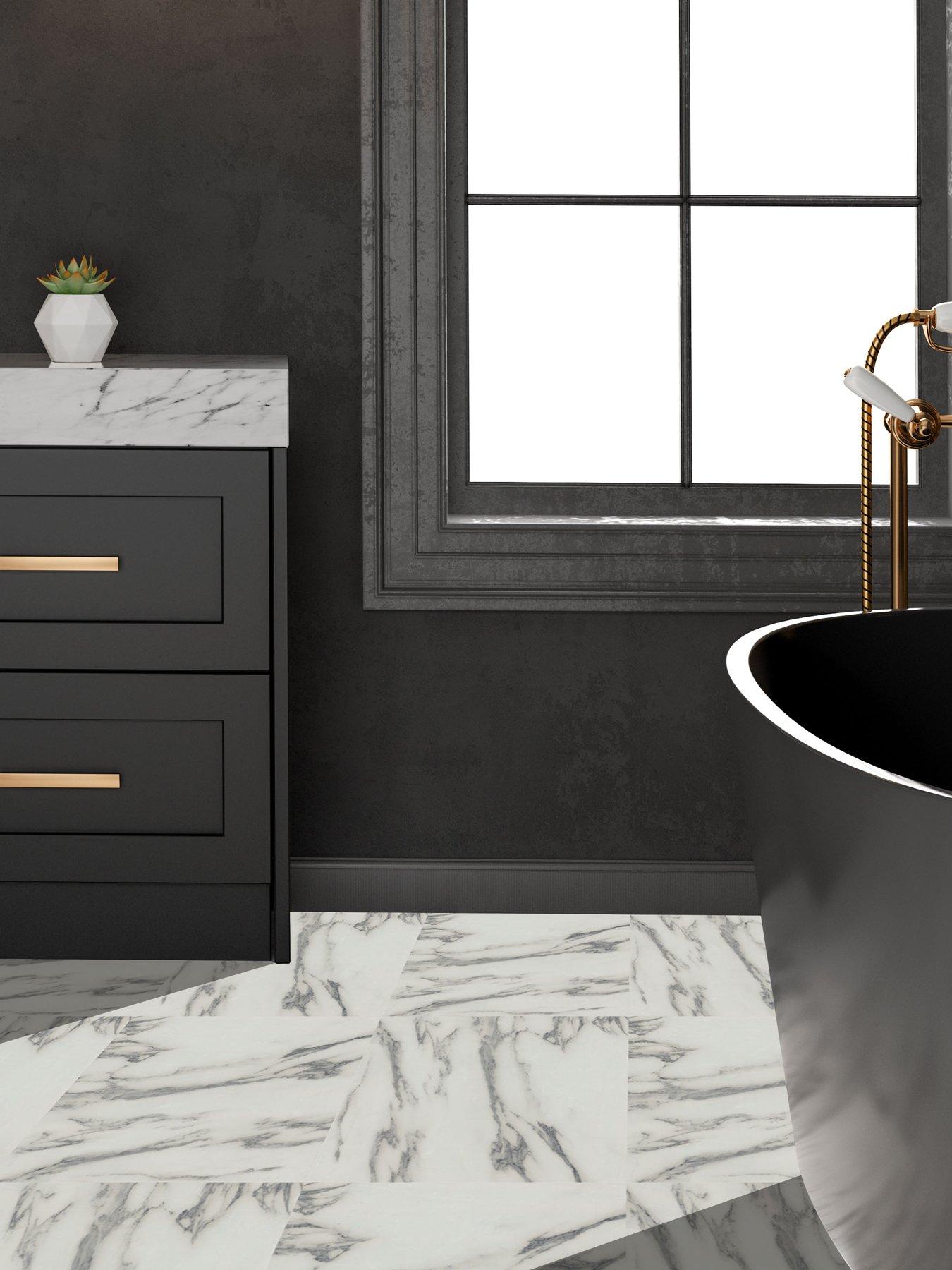 undefined Pack of 10 Carrara Marble Peel  &  Stick Floor Tiles