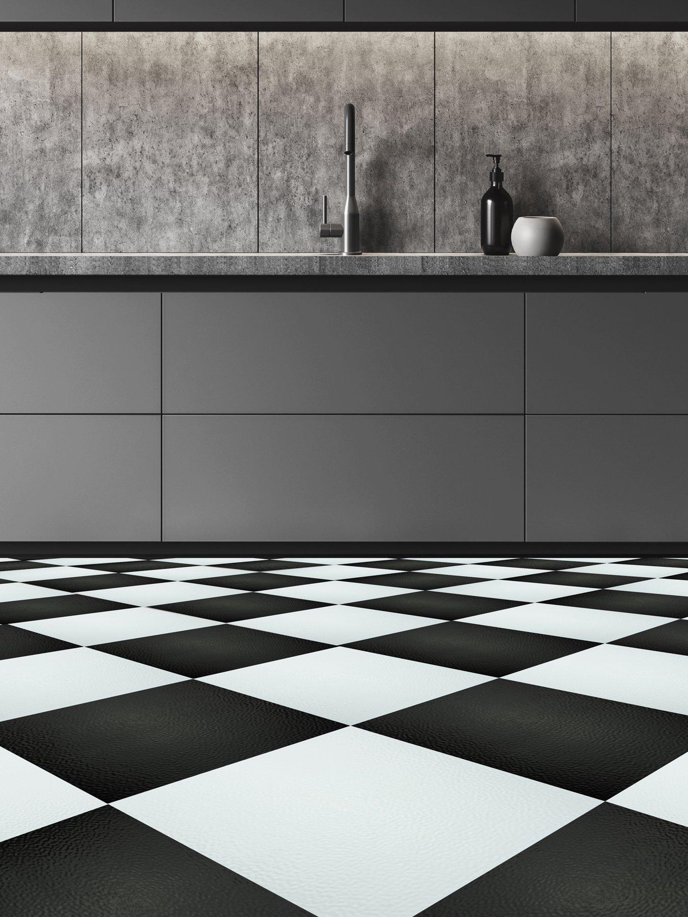 ARTHOUSE Pack of 10 Black and White Motif Peel  &  Stick Floor Tiles