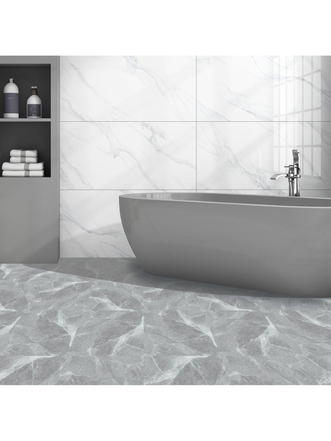 undefined Pack of 10 Grey Marble Peel  &  Stick Floor Tiles