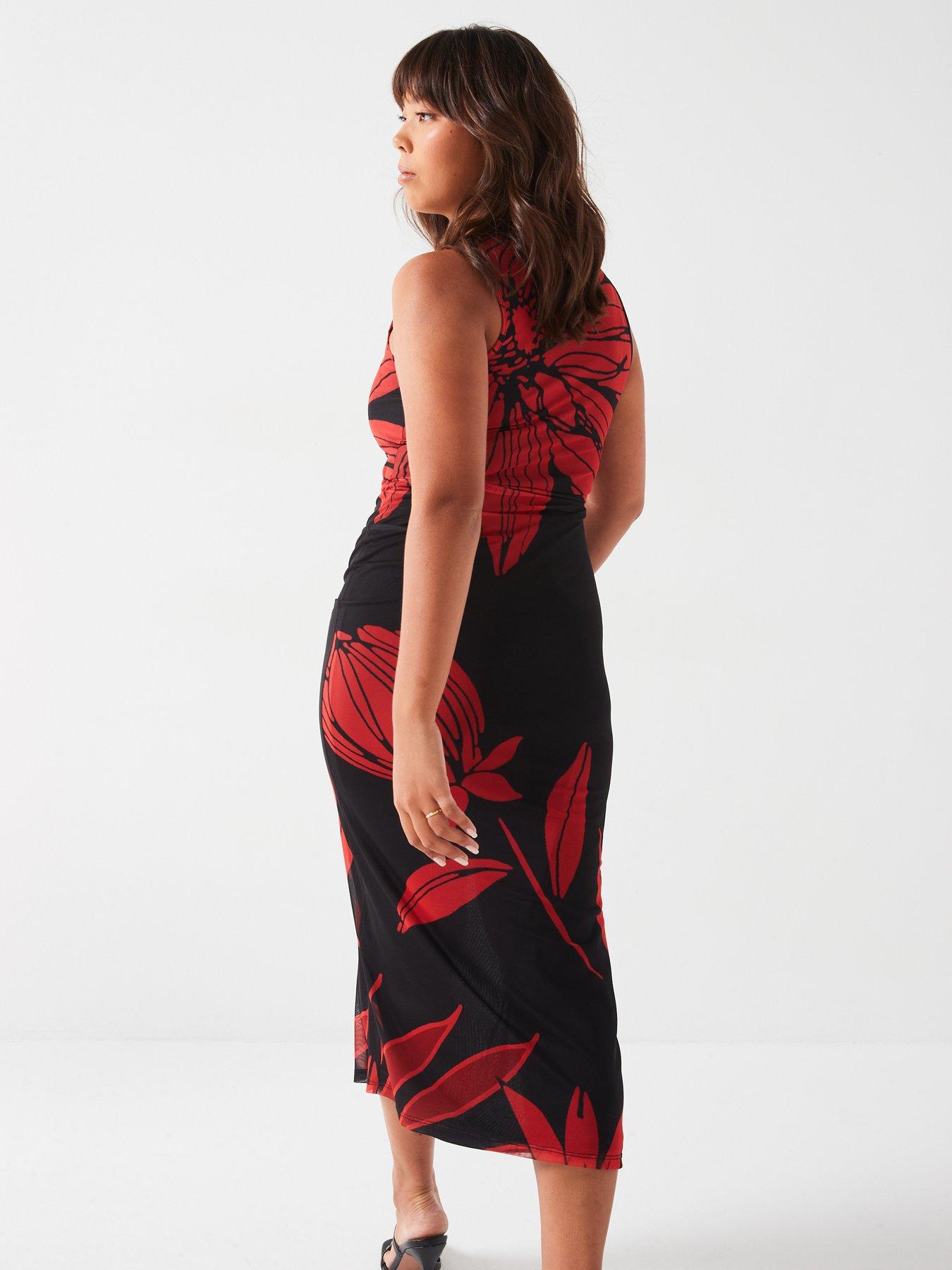  image of v-by-very-curve-large-floral-mesh-ruched-midi-dress