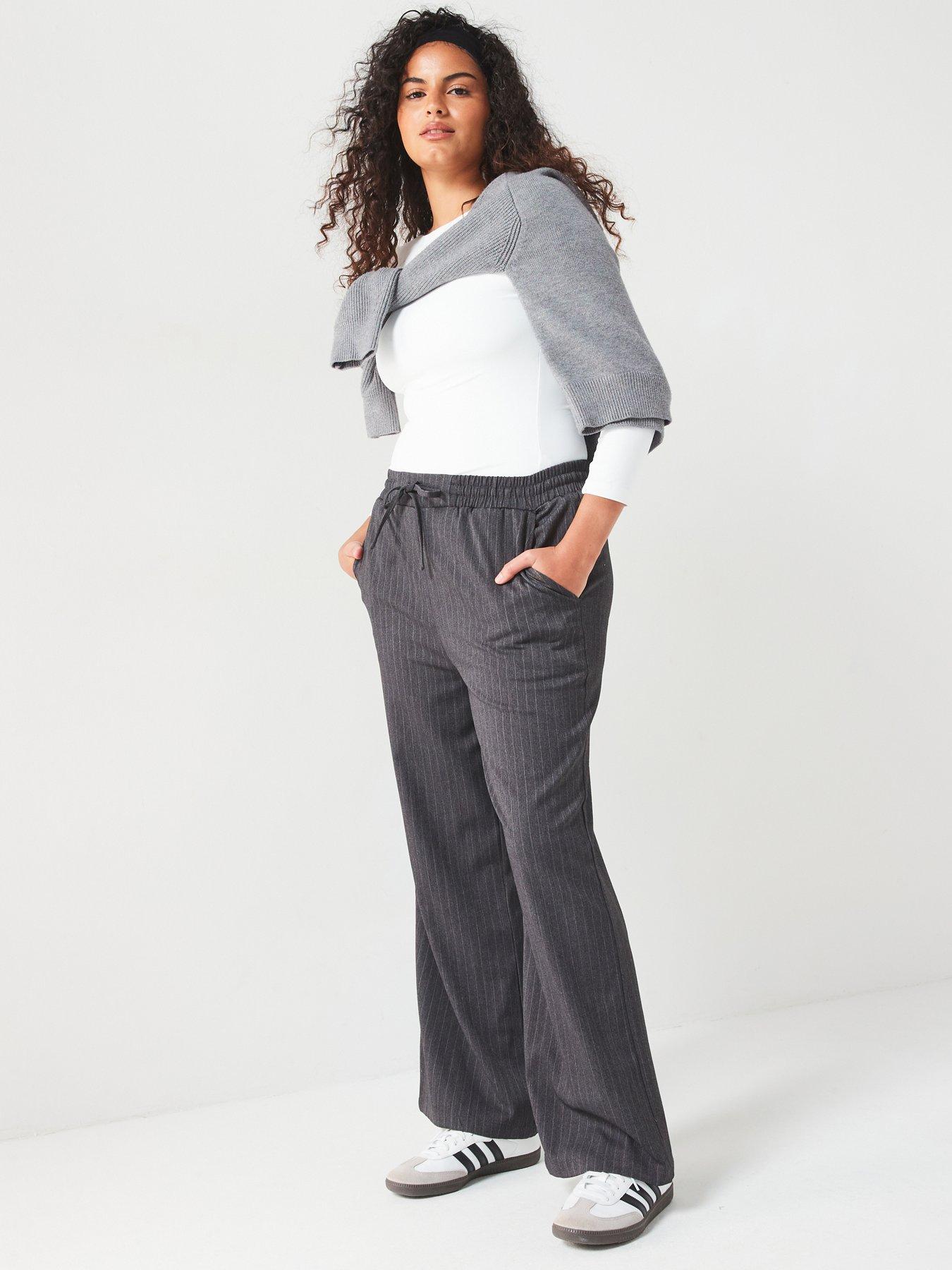 undefined Pinstripe Elasticated Waist Wide Leg Trouser - Grey