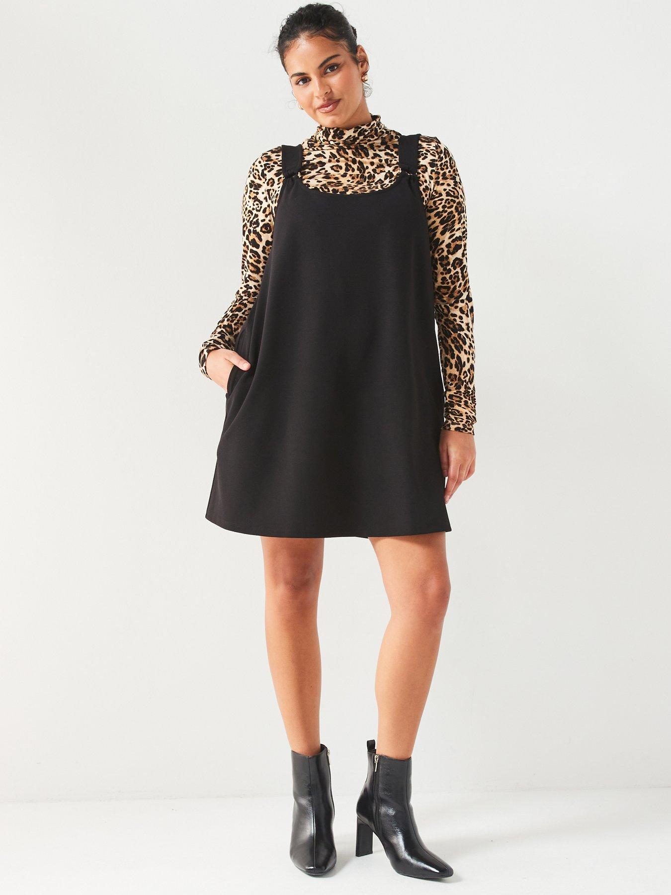undefined Stretch Pinafore Dress - Black