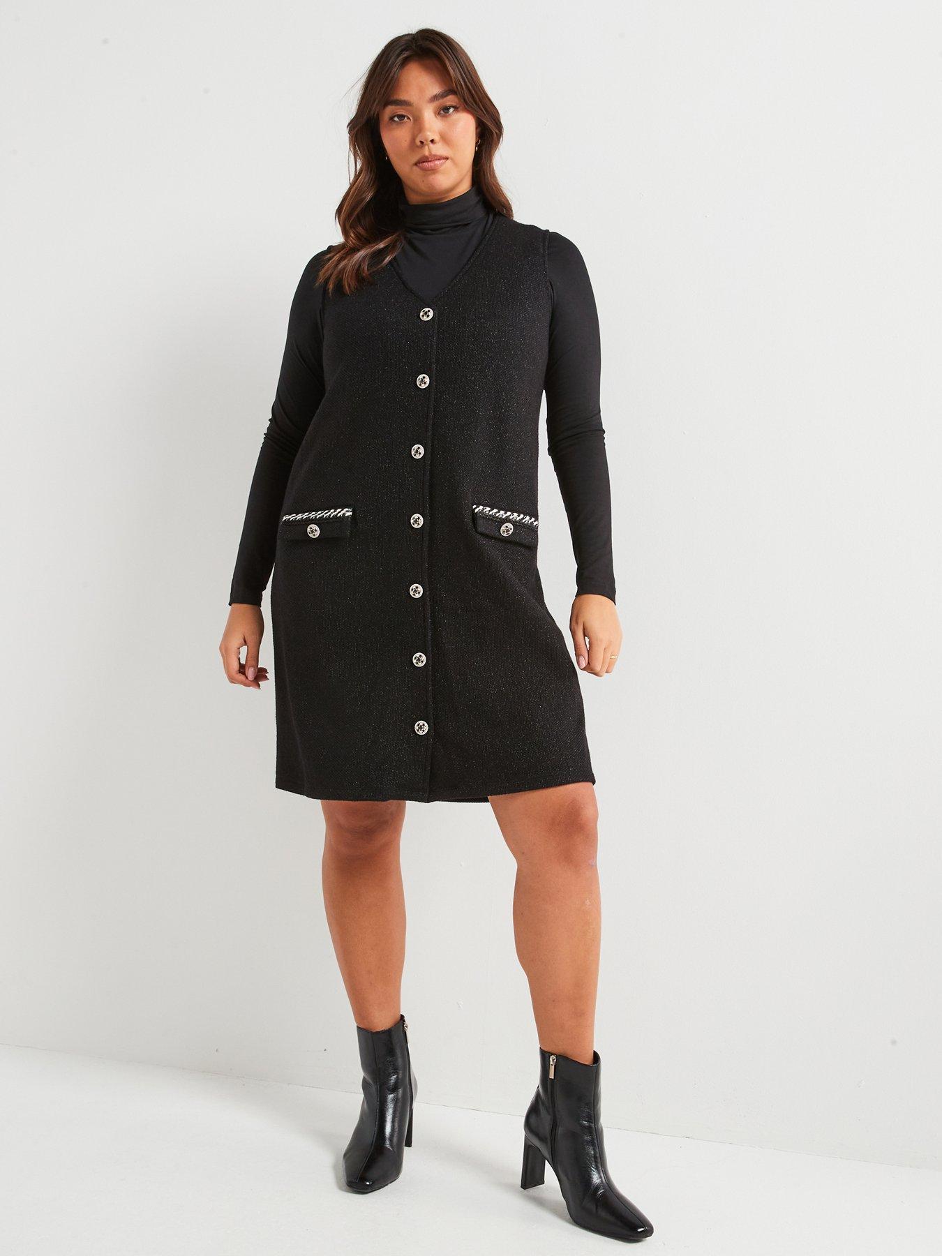 undefined Button Detail Pinafore Dress - Black