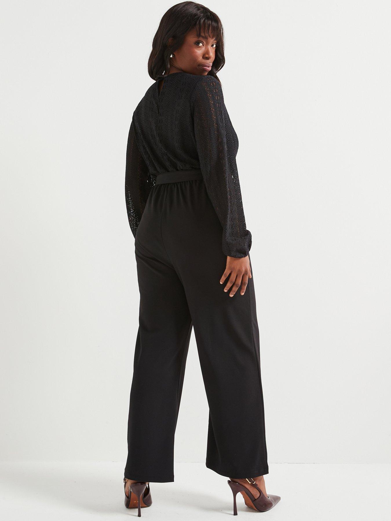  image of v-by-very-curve-lace-wrap-stretch-jumpsuit-black