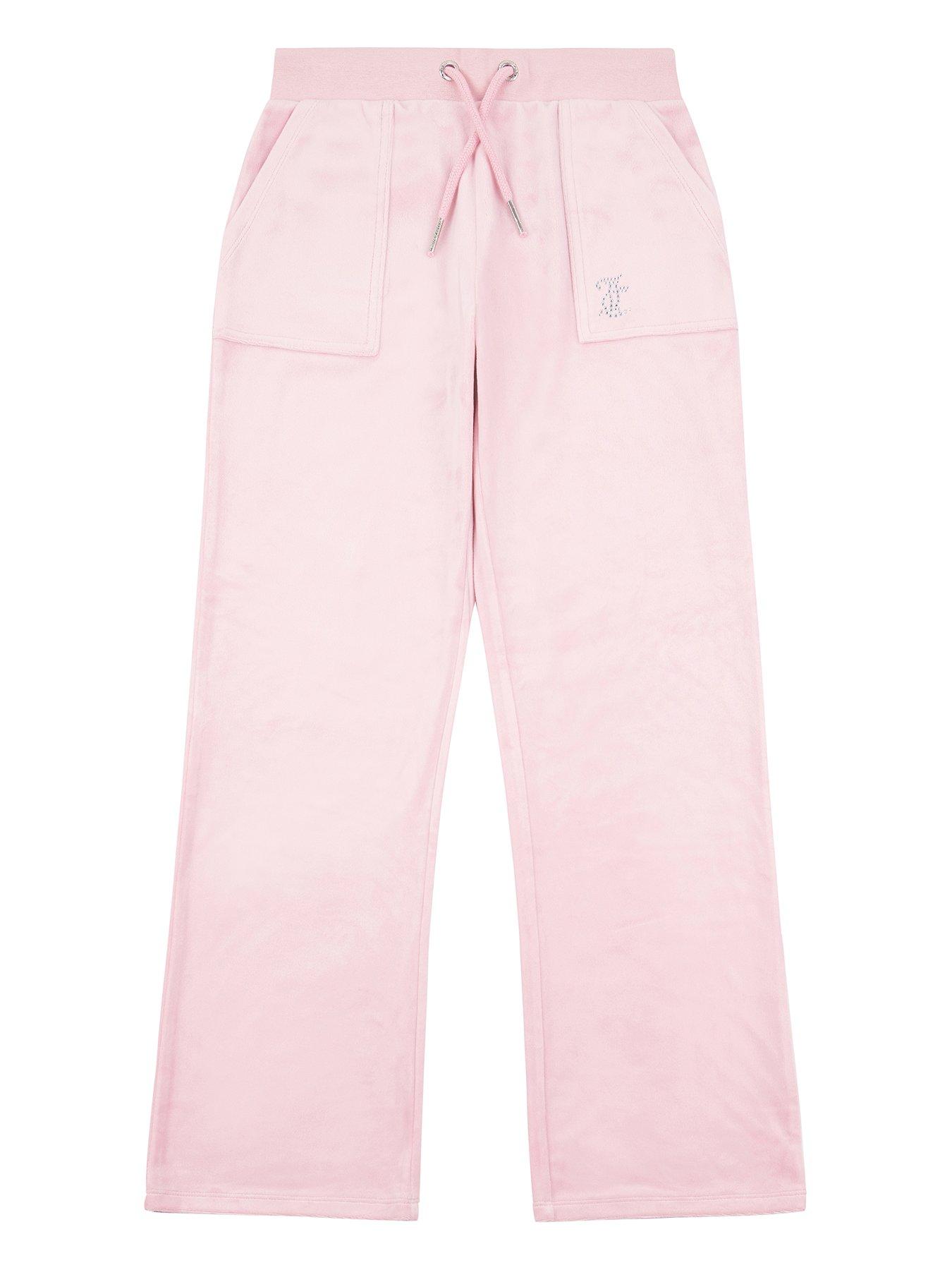  image of juicy-couture-girls-mini-diamante-velour-wide-leg-jogger-light-pink