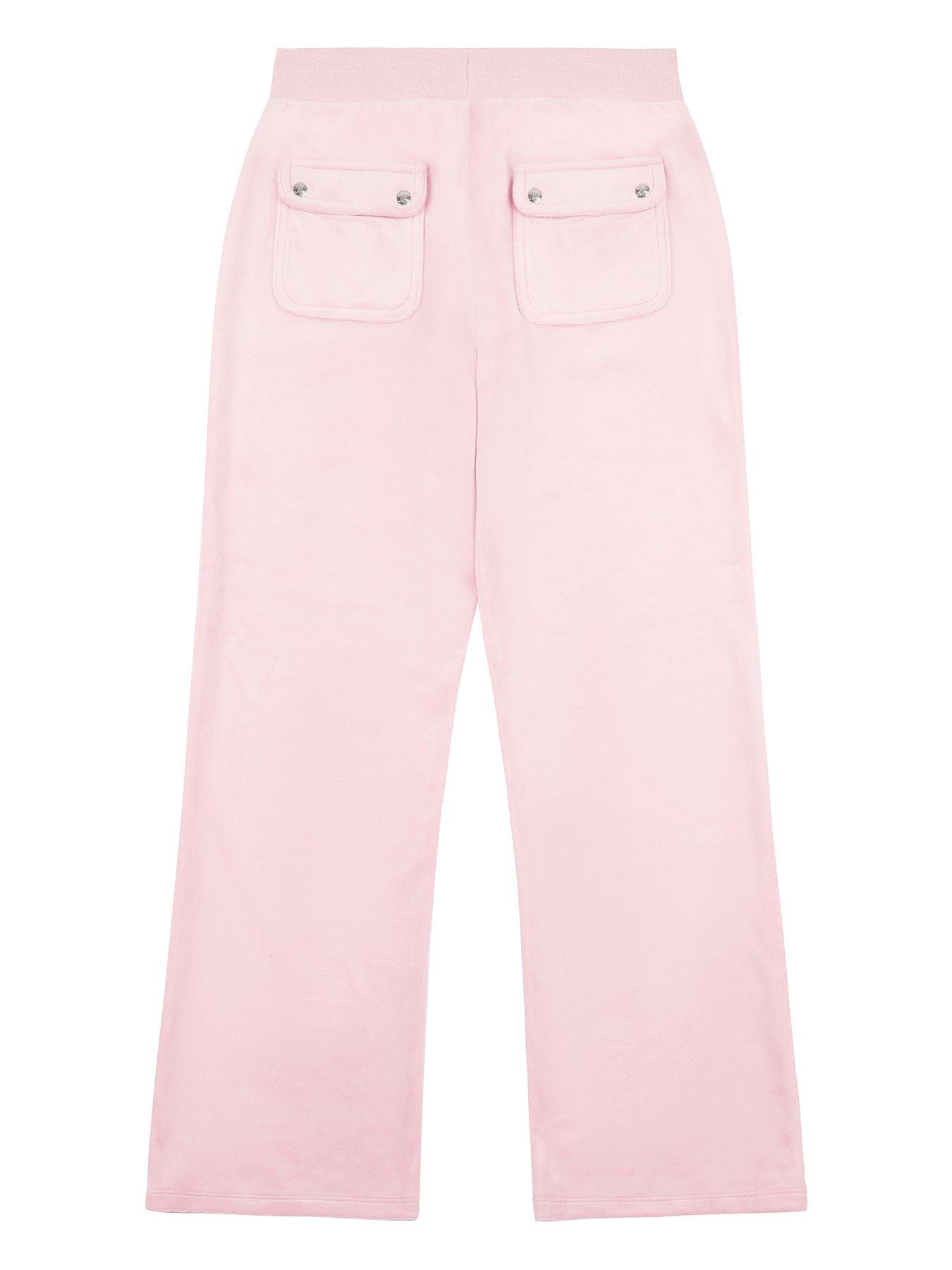  image of juicy-couture-girls-mini-diamante-velour-wide-leg-jogger-light-pink