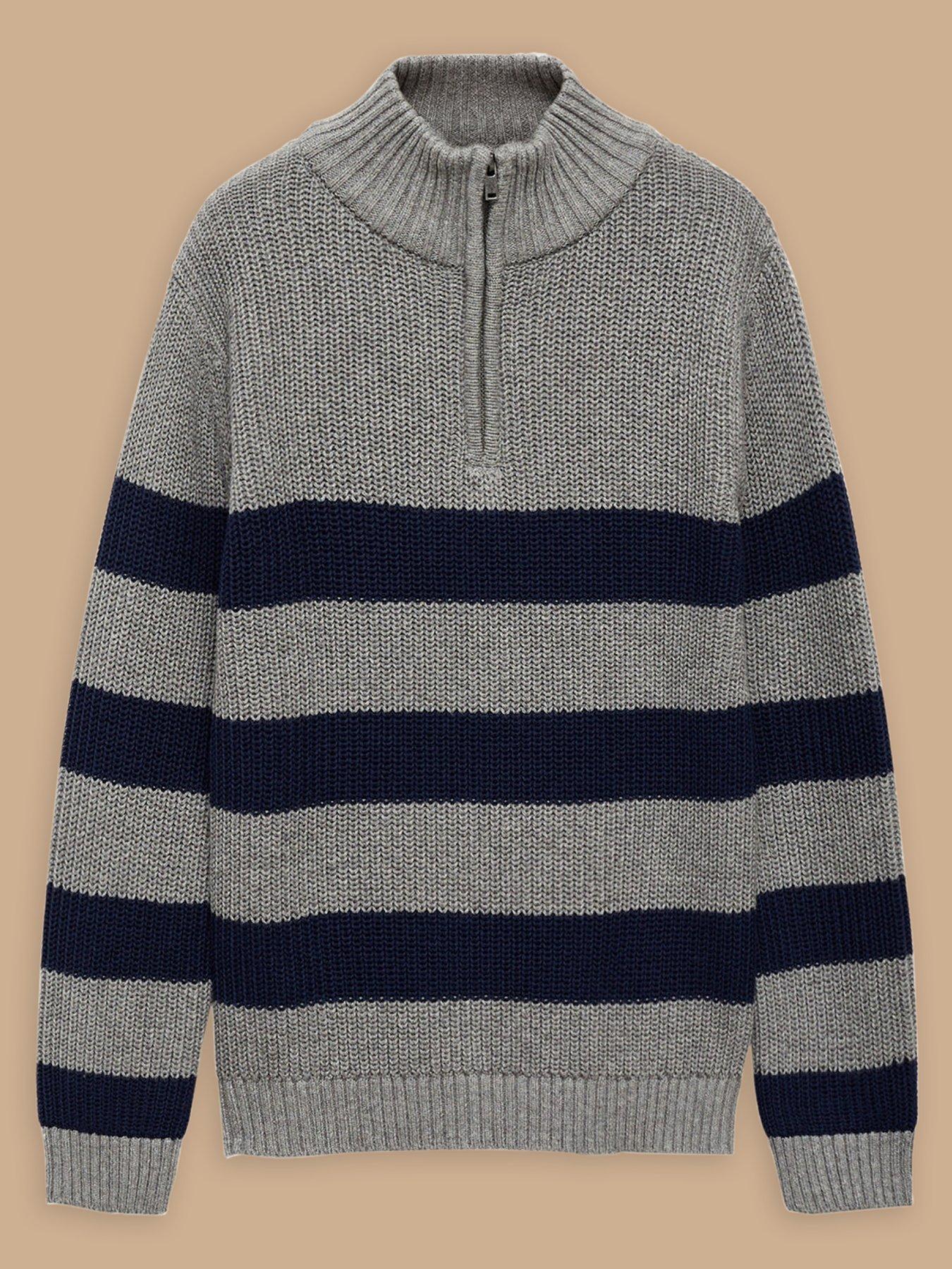 undefined Boys Half Zip Stripe Knitted Jumper - Grey