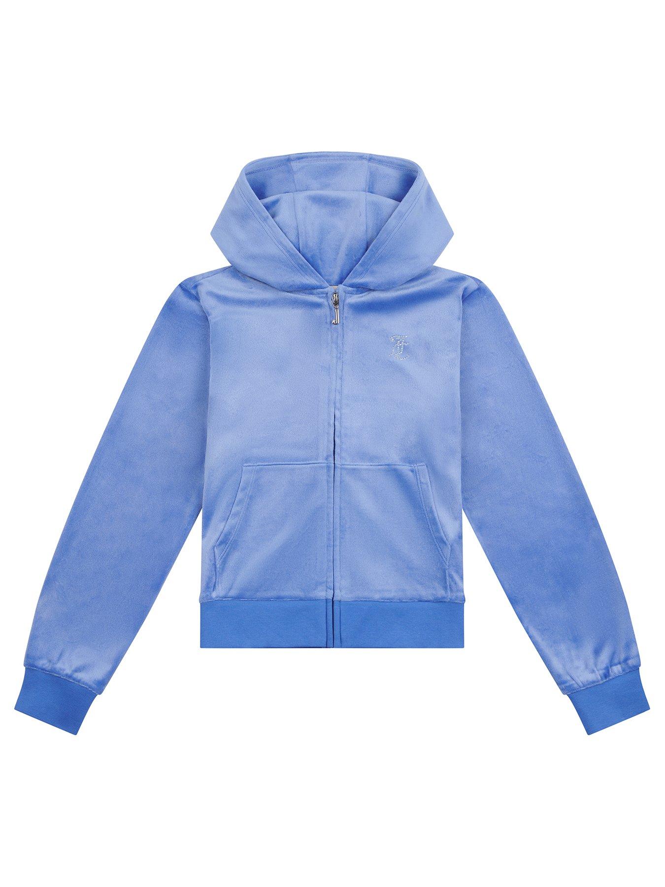 Juicy Couture Girls Diamante Velour Zip Through Hoodie Blue littlewoods