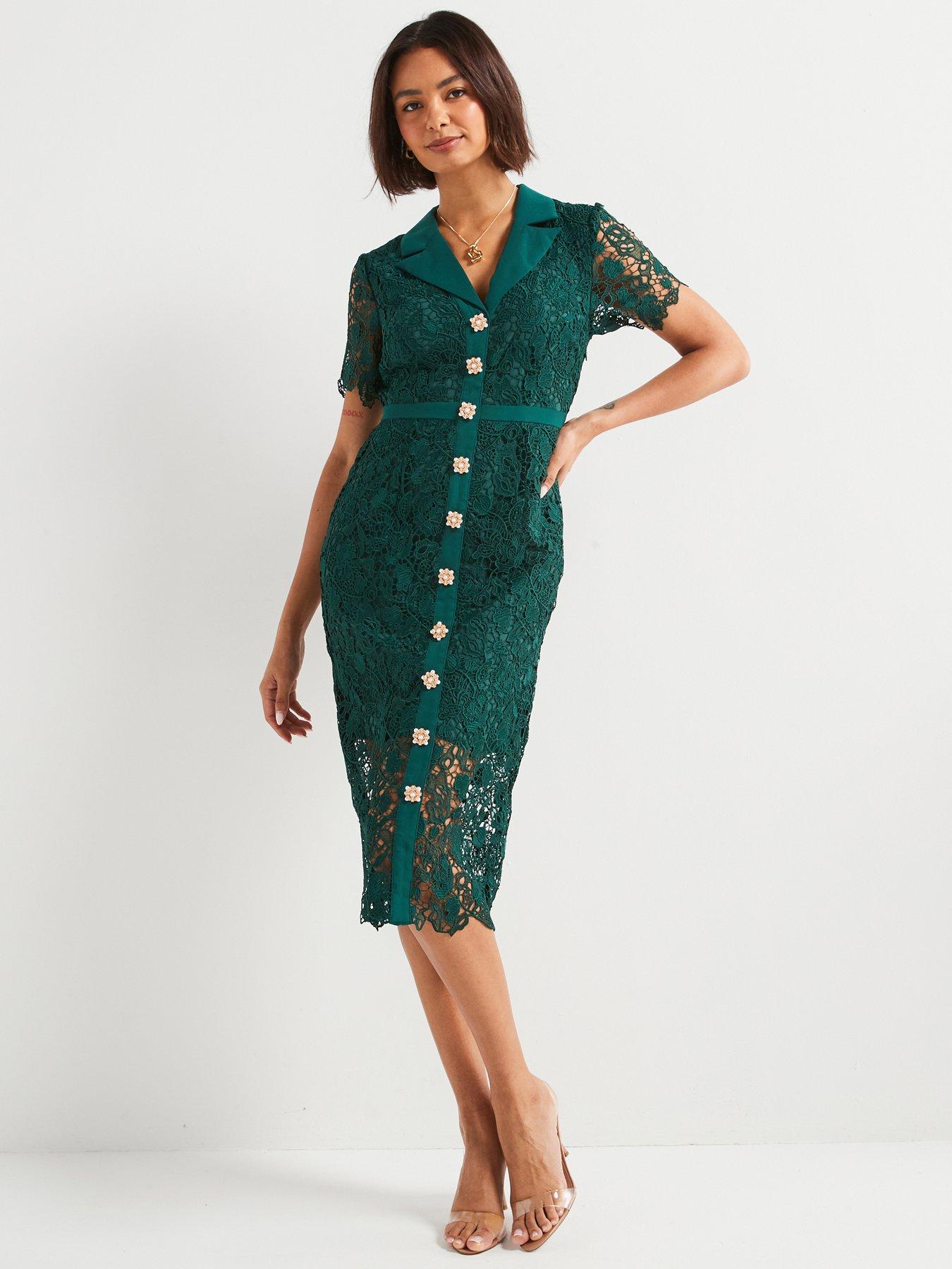undefined Guipure Lace Pencil Dress - Green