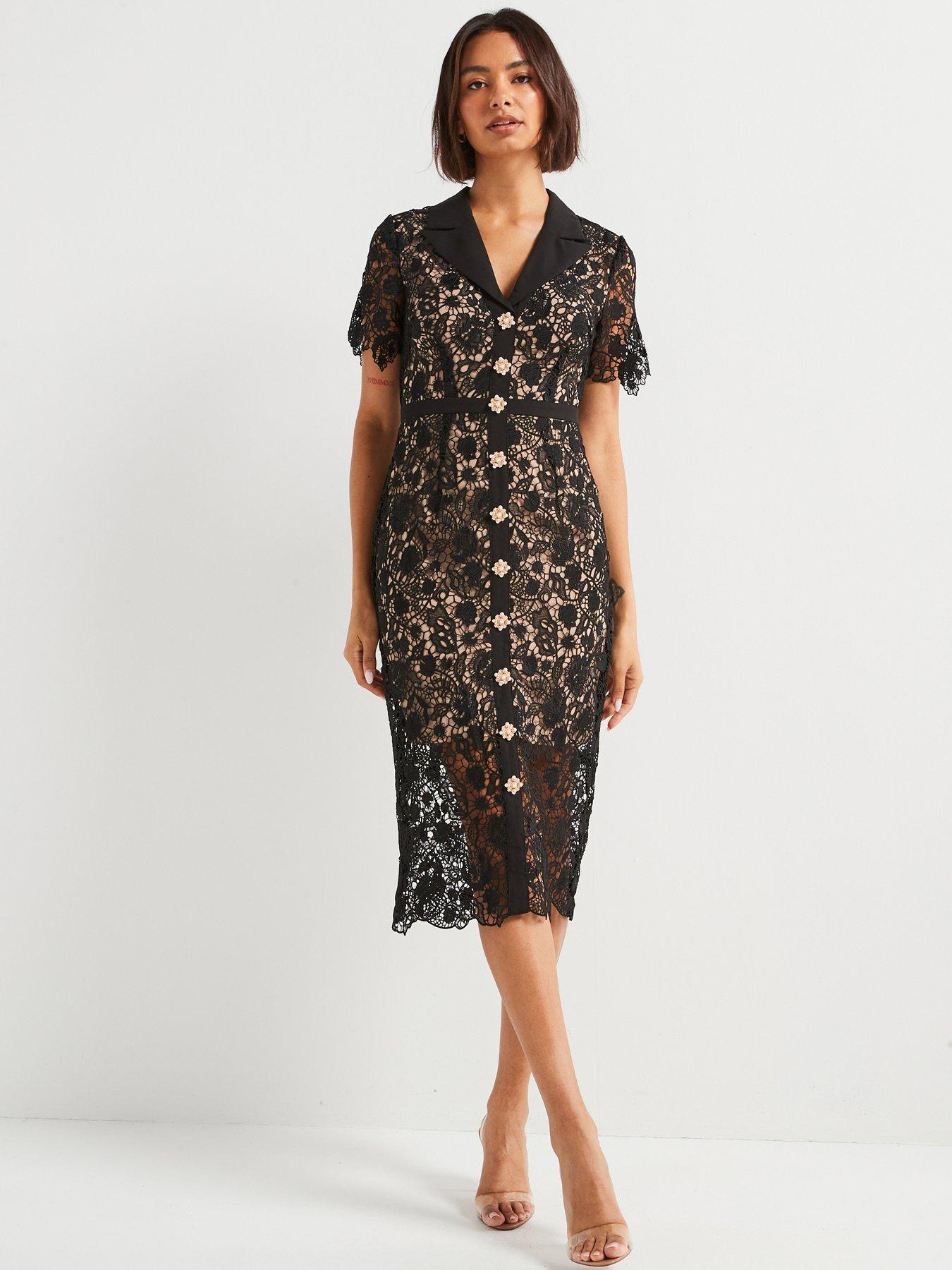 undefined Guipure Lace Pencil Dress - Black