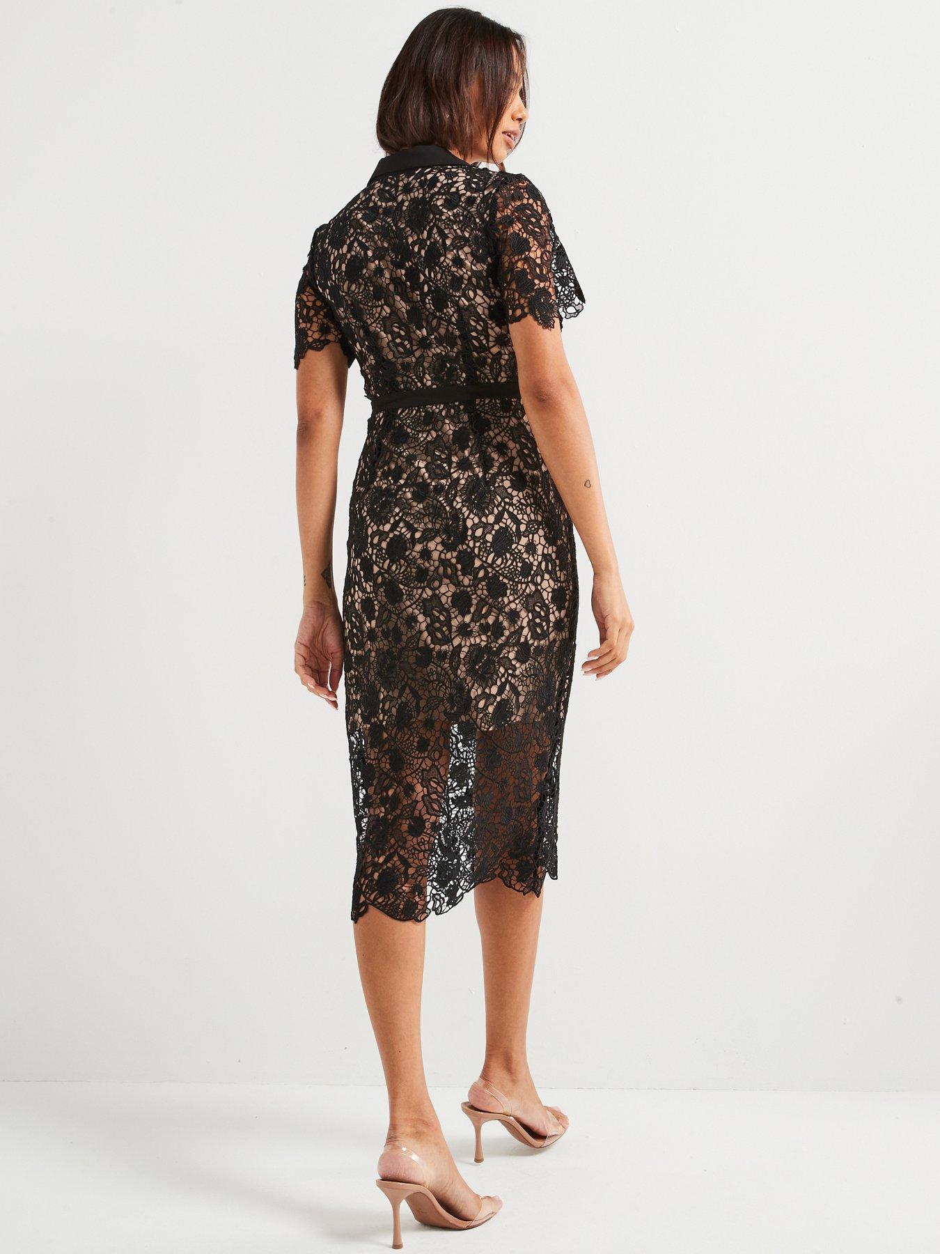 Image 2 of 5 of V by Very Guipure Lace Pencil Dress - Black