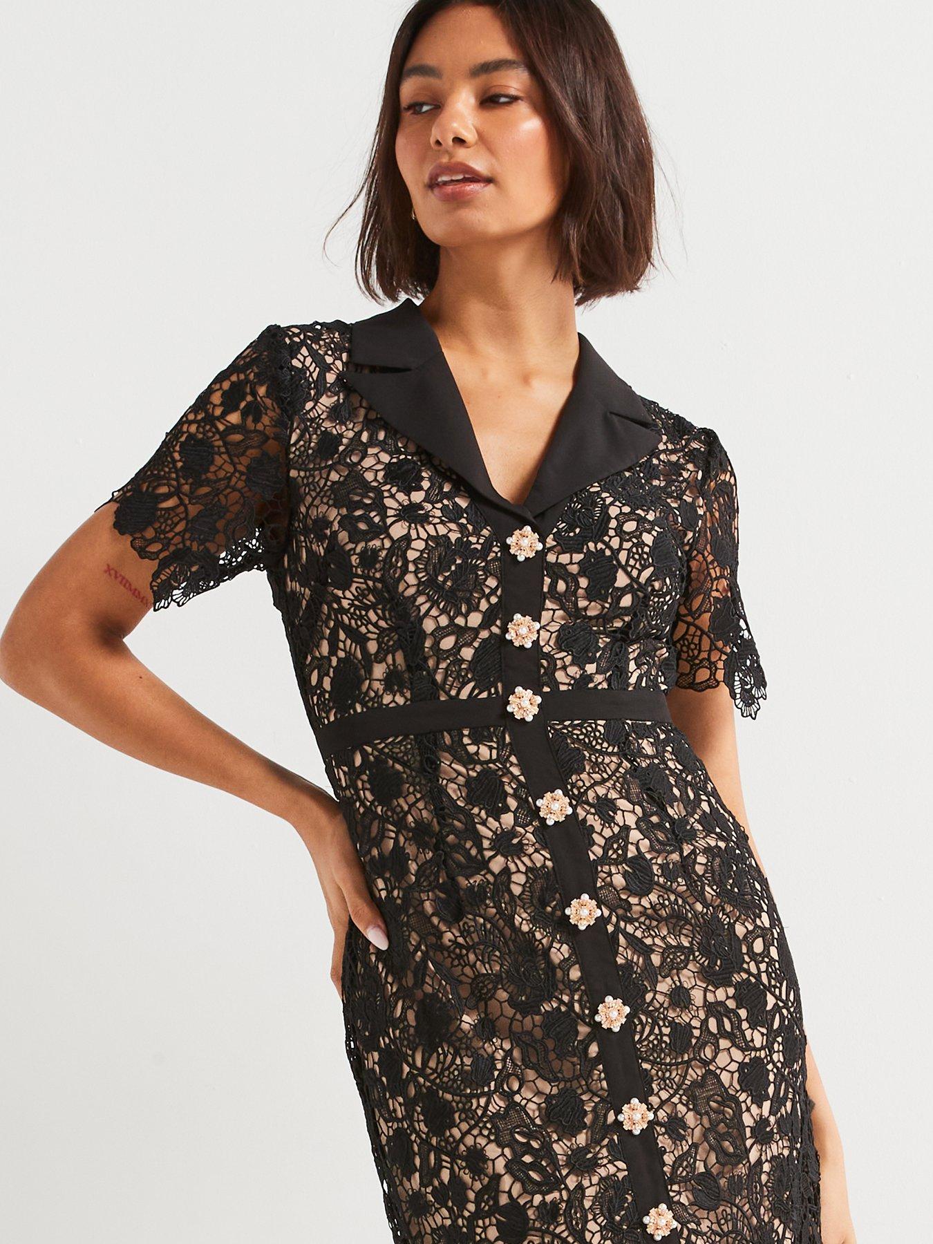 Image 3 of 5 of V by Very Guipure Lace Pencil Dress - Black