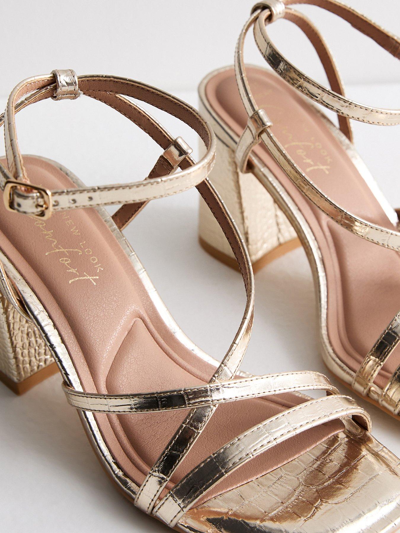 Rose Gold New Look Ladies Sandals New Look Wide Fit Gold Faux Croc