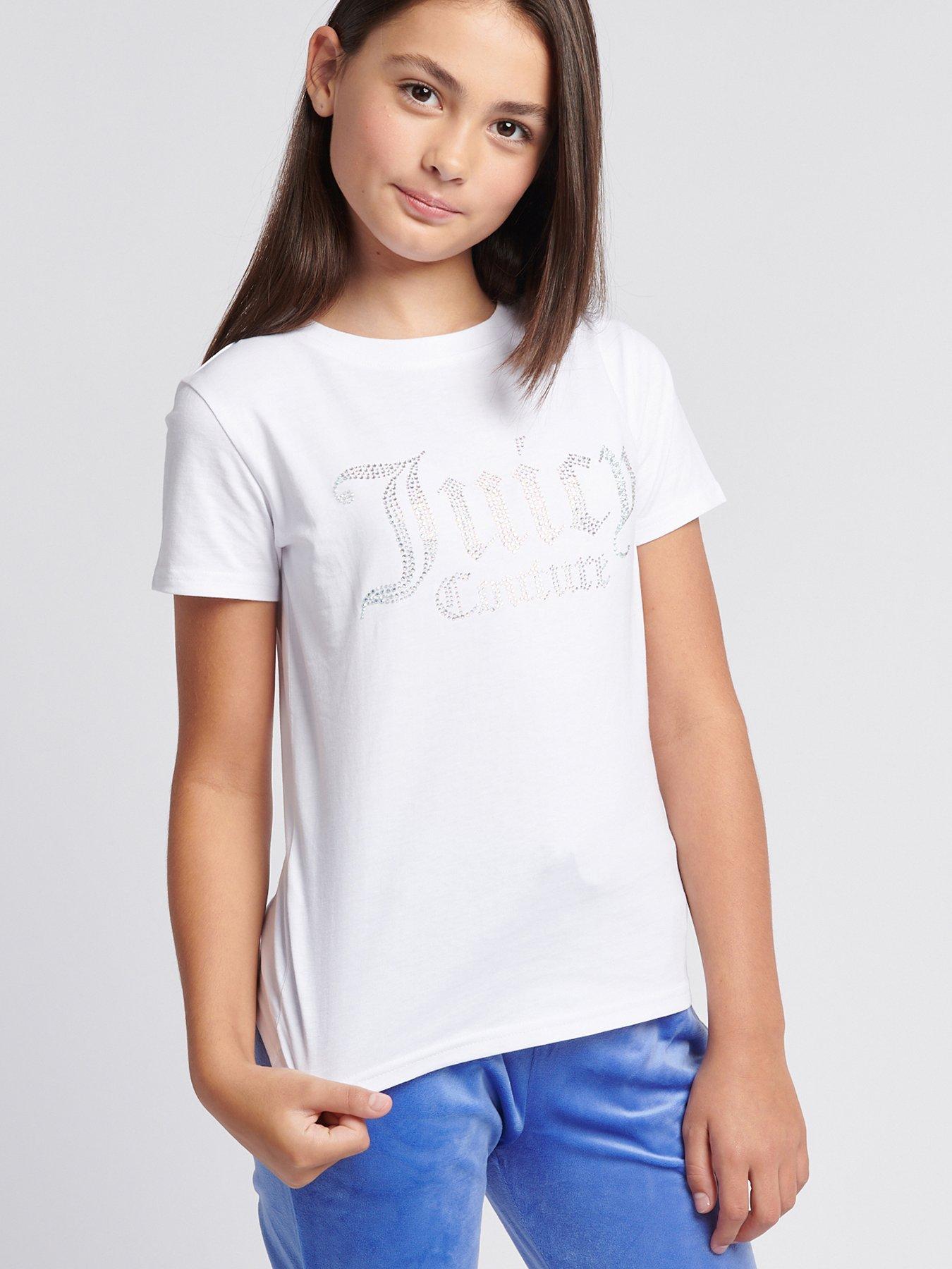 undefined Girls Diamante Fitted Short Sleeve T-Shirt - White