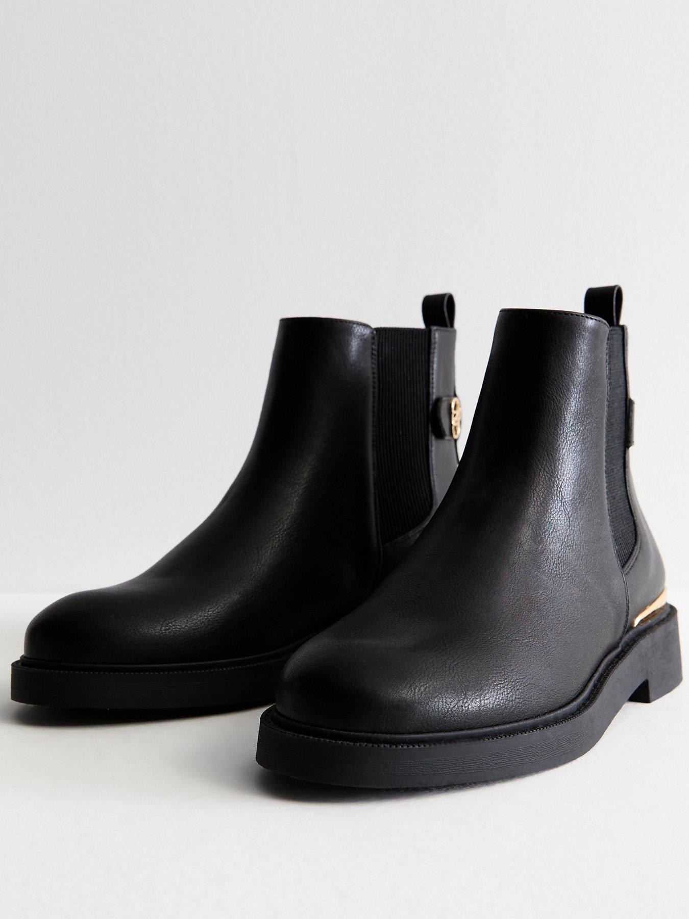 New Look Wide Fit Leather Look Metal Trim Chelsea Boots Black littlewoods