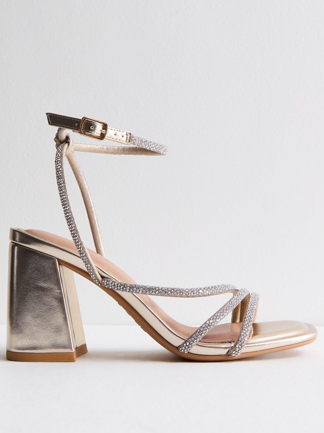 New Look Multi Strap Diamante Block Heel Sandals Gold littlewoods