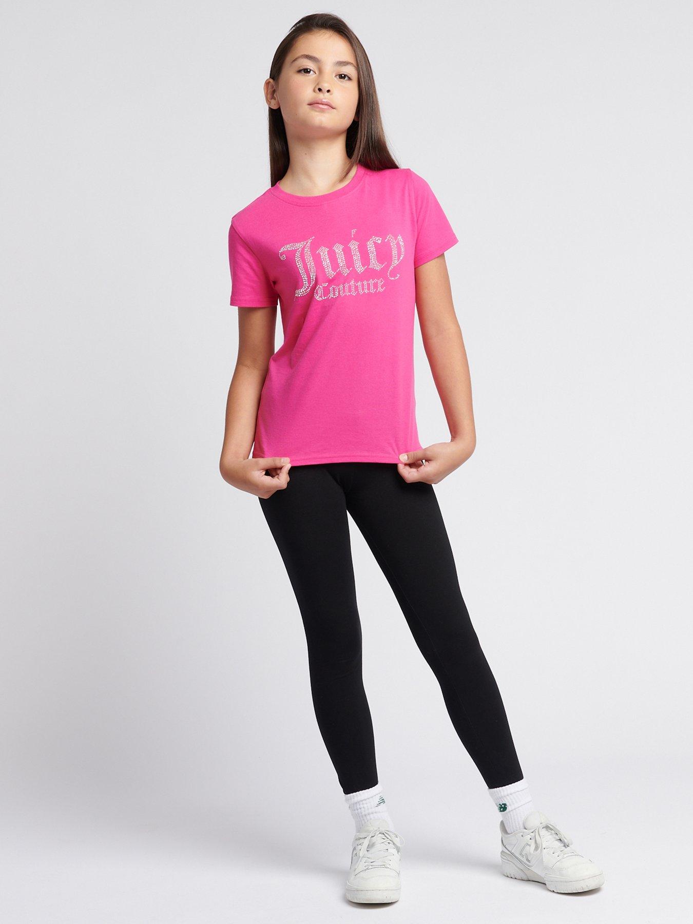 Image 2 of 5 of Juicy Couture Girls Diamante Fitted Short Sleeve T-Shirt - Pink