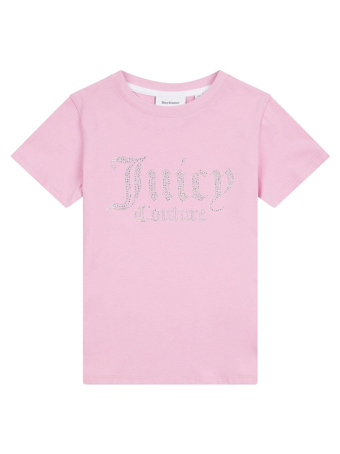 undefined Girls Diamante Fitted Short Sleeve T-shirt - Light Pink