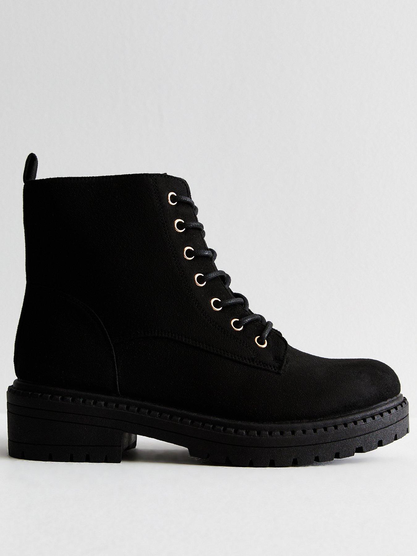 New Look Suedette Lace Up Ankle Boots Black littlewoods