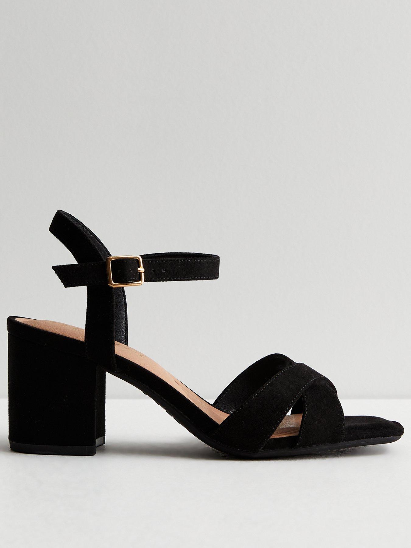undefined Wide Fit Black Suedette 2 Part Block Heel Sandals